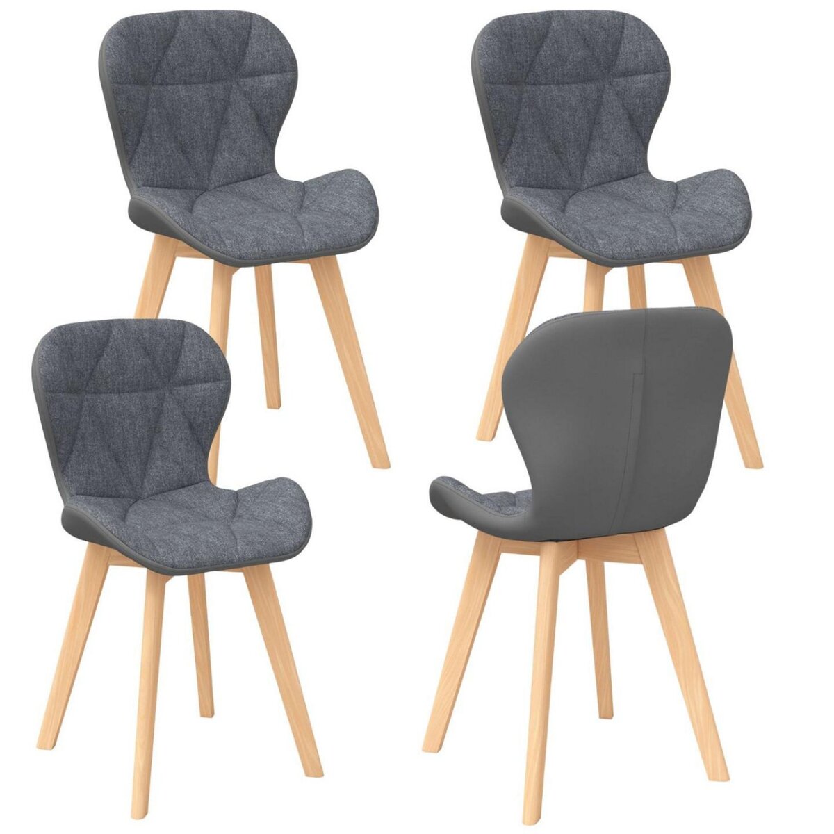 ID MARKET Lot de 4 chaises ROXANE bi-matière en tissu et PU grises pour salle à manger