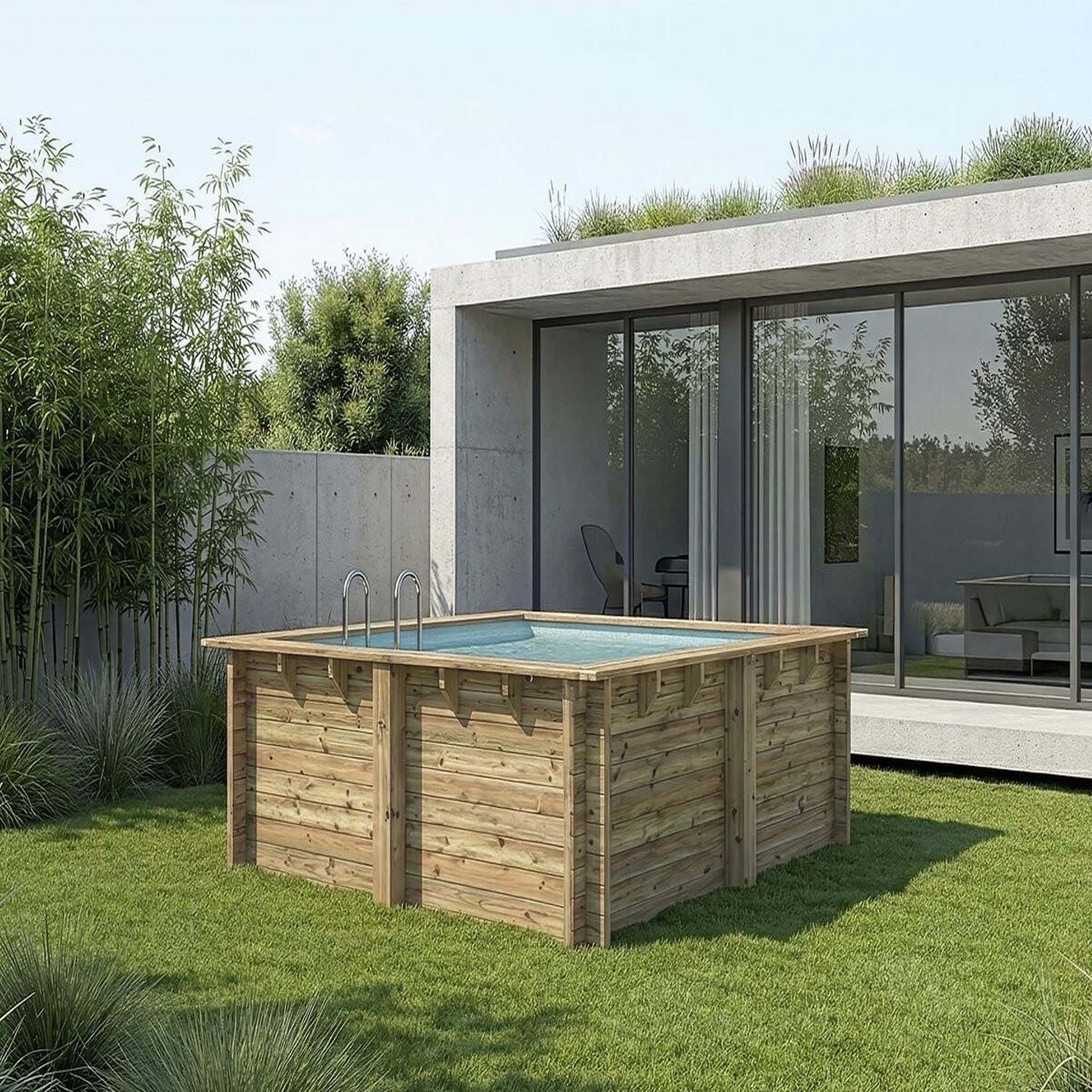 Voir la diapositive 3 : Habitat et Jardin Piscine bois rectangle   Maldives    - 3.20 x 3.20 x 1.24  m + Bâche à bulles 180 µ - Bâche hiver 280 g/m²