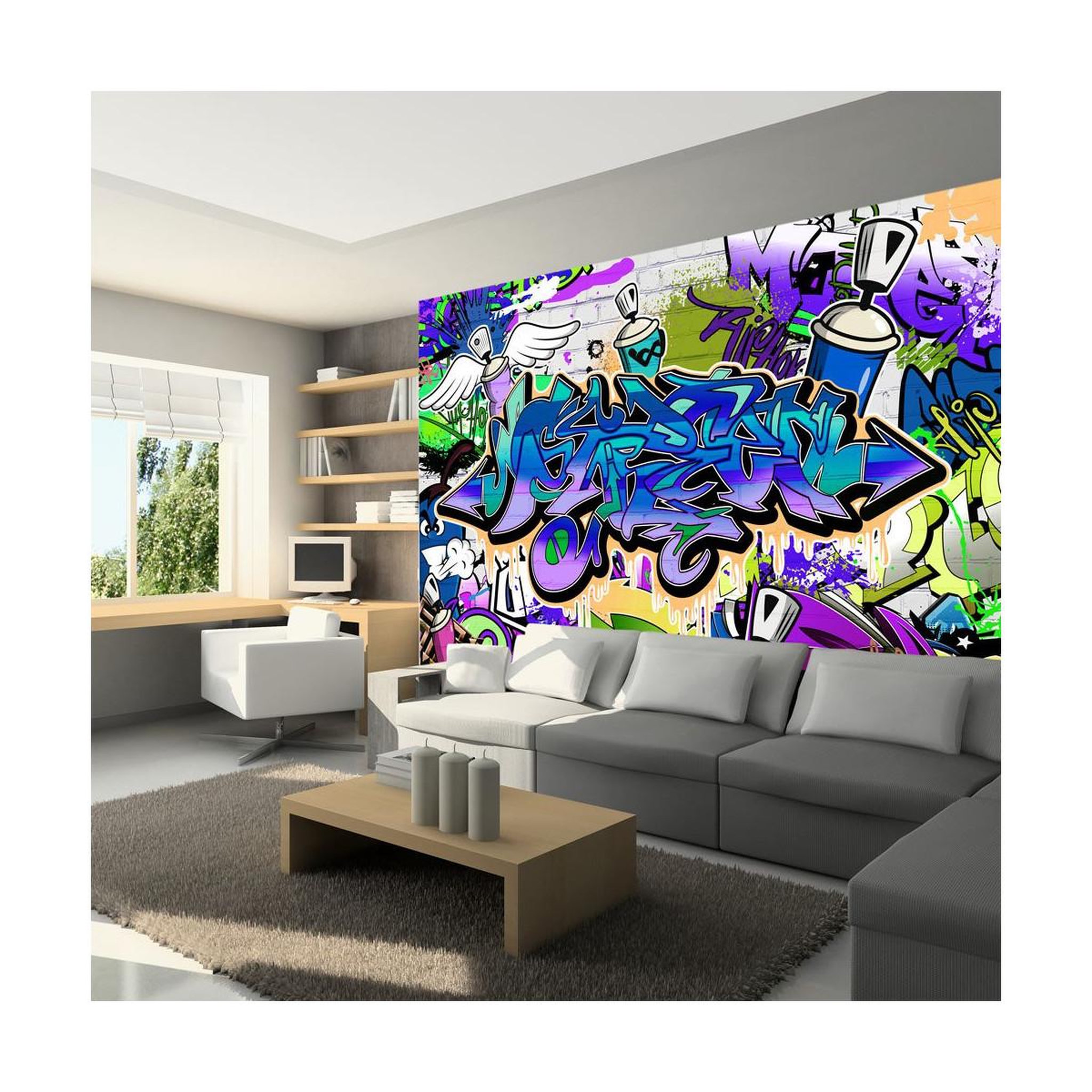 Paris Prix Papier peint  graffiti : violet theme. Coloris disponibles : Multicolore