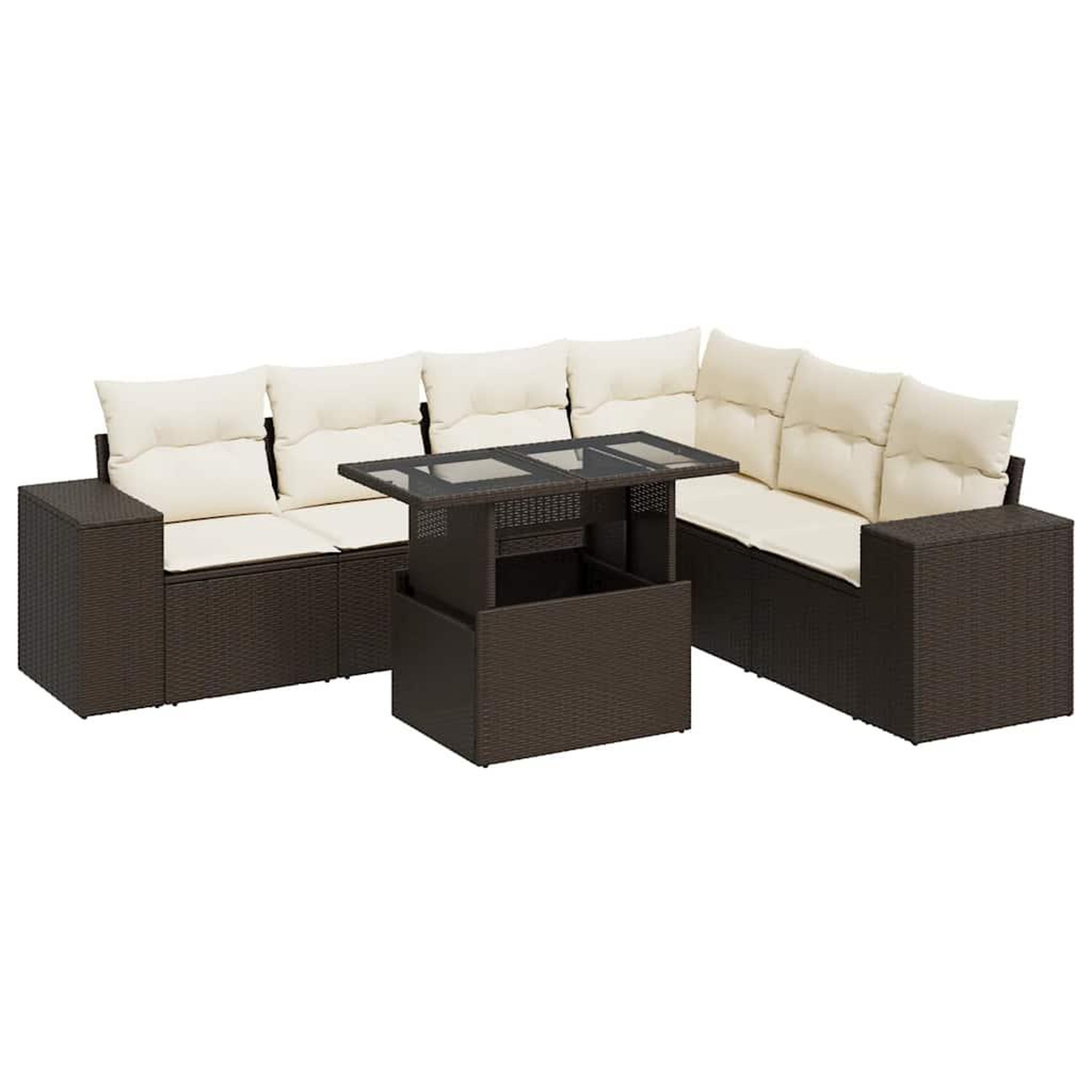 Voir la diapositive 2 : VIDAXL Salon de jardin avec coussins 7 pcs marron resine tressee