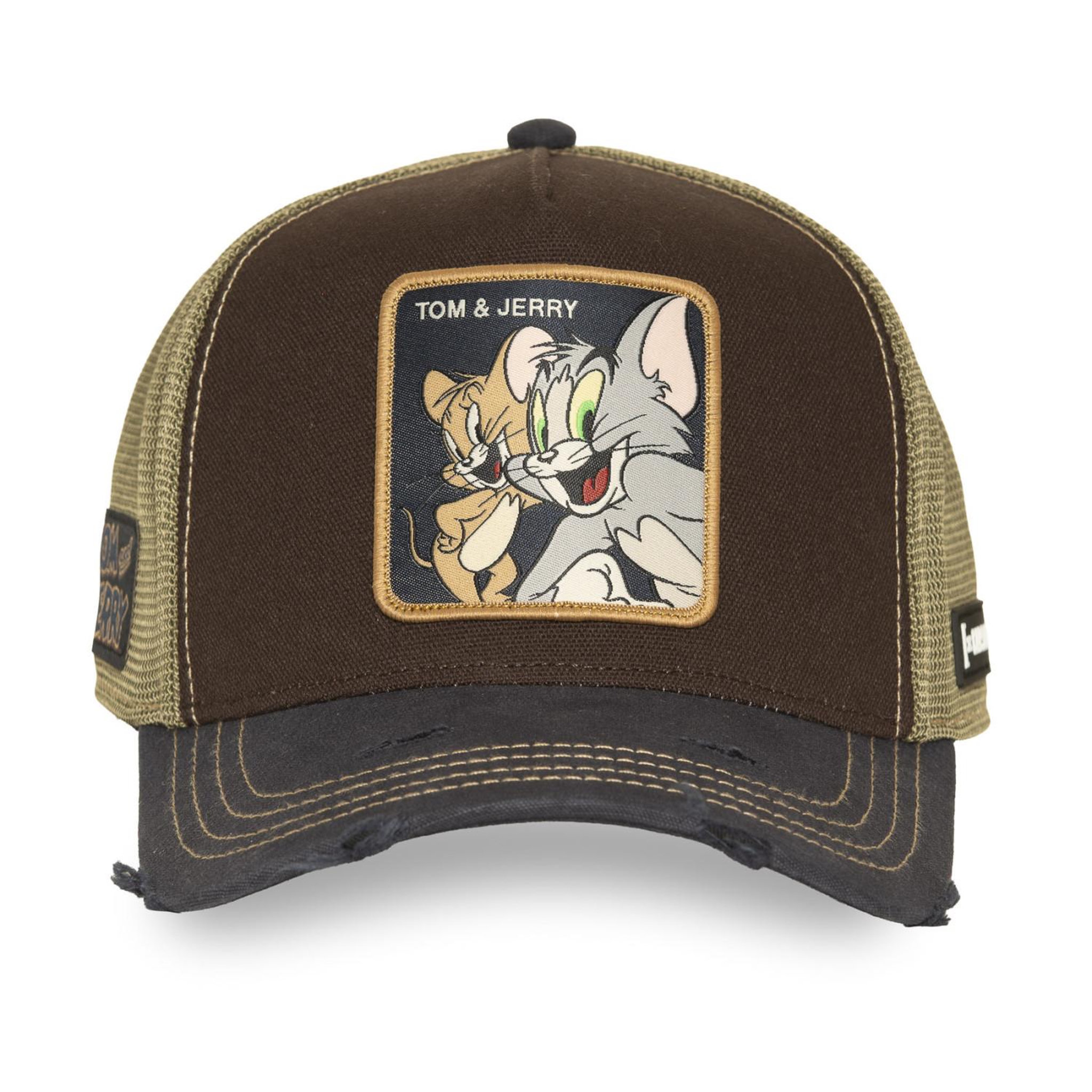 Voir la diapositive 2 : CAPSLAB Casquette trucker premium avec filet et patch tom&jerry