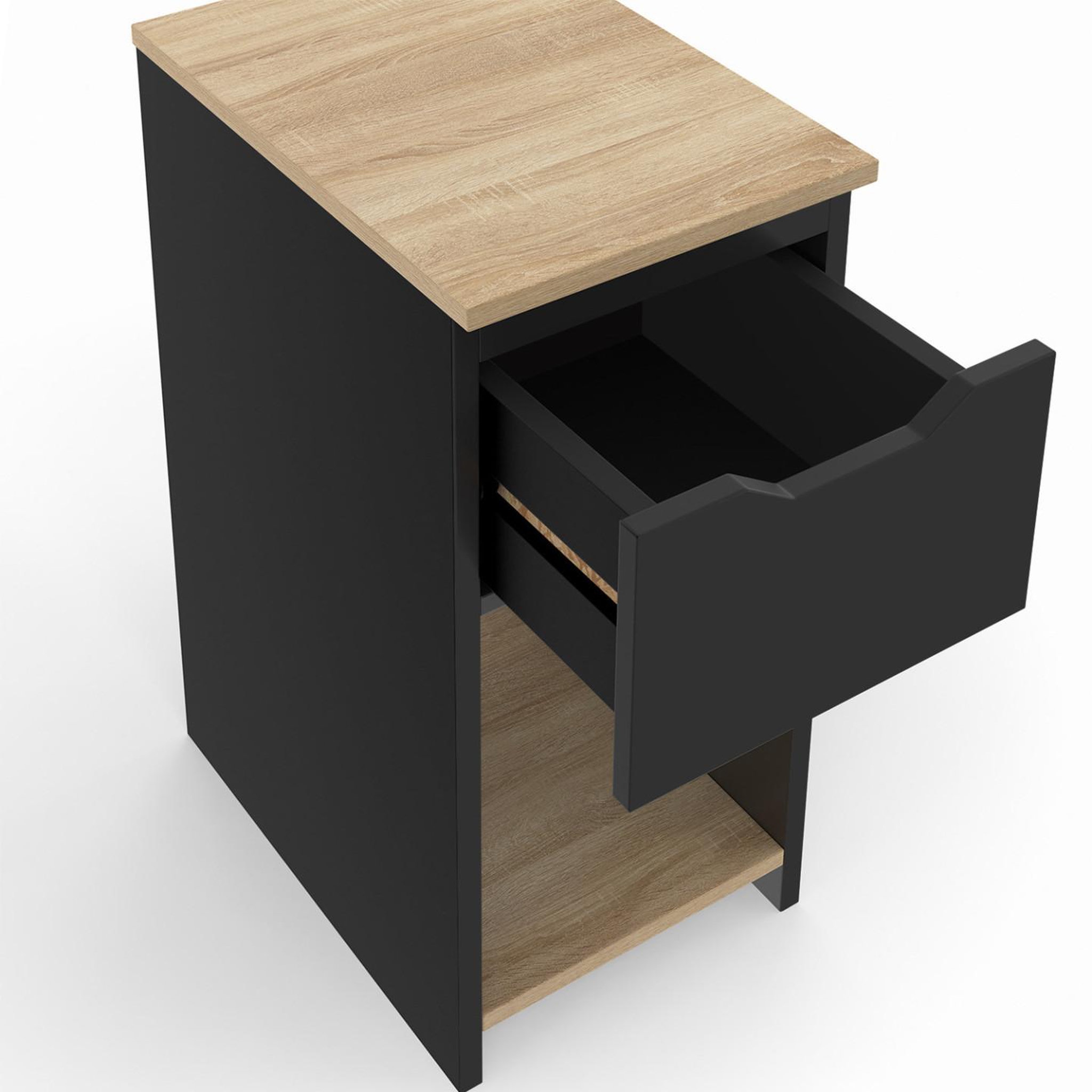 Voir la diapositive 5 : ID MARKET Lot de 2 tables de chevet étroites anouk 1 tiroir avec niche noir et bois