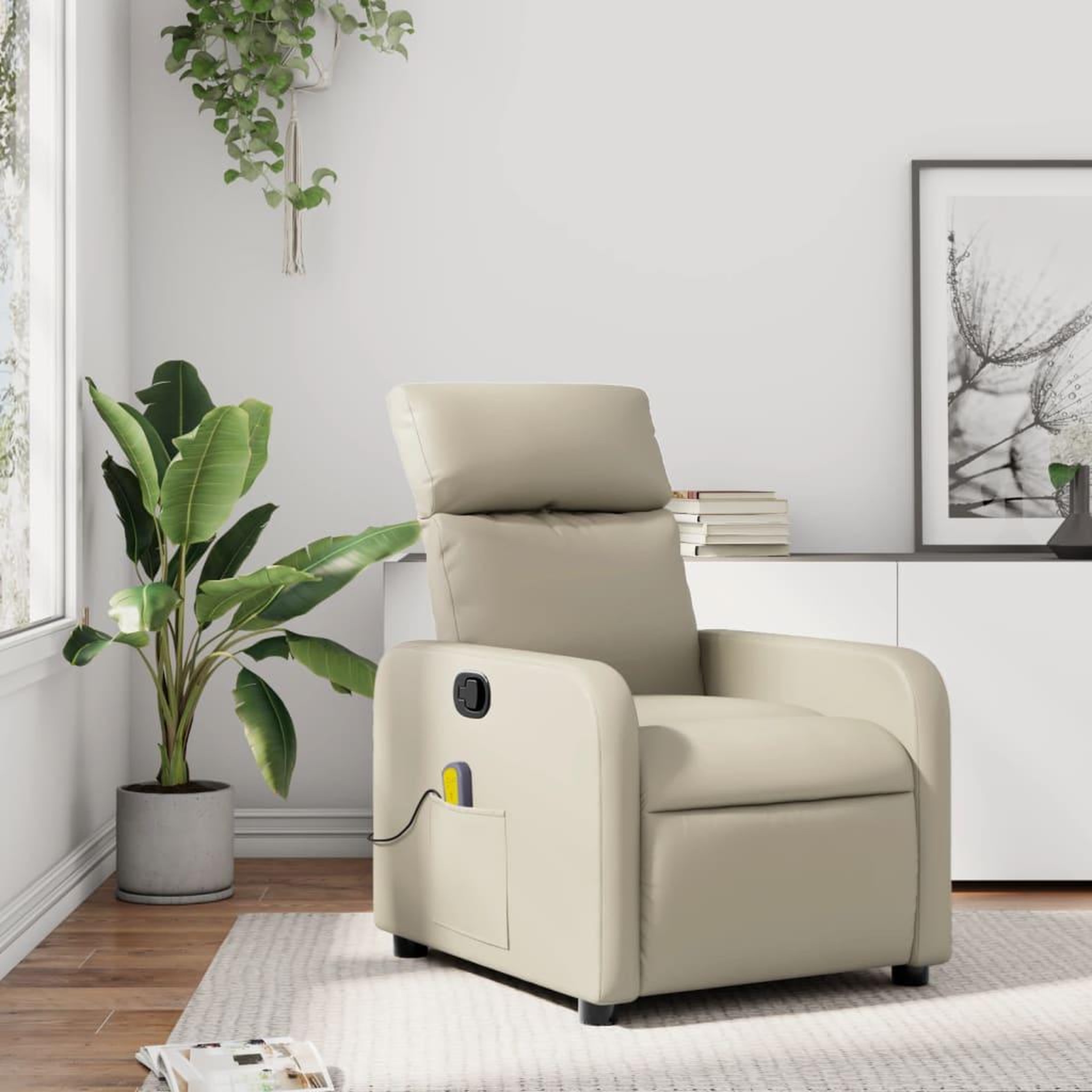 VIDAXL Fauteuil inclinable de massage Creme Similicuir