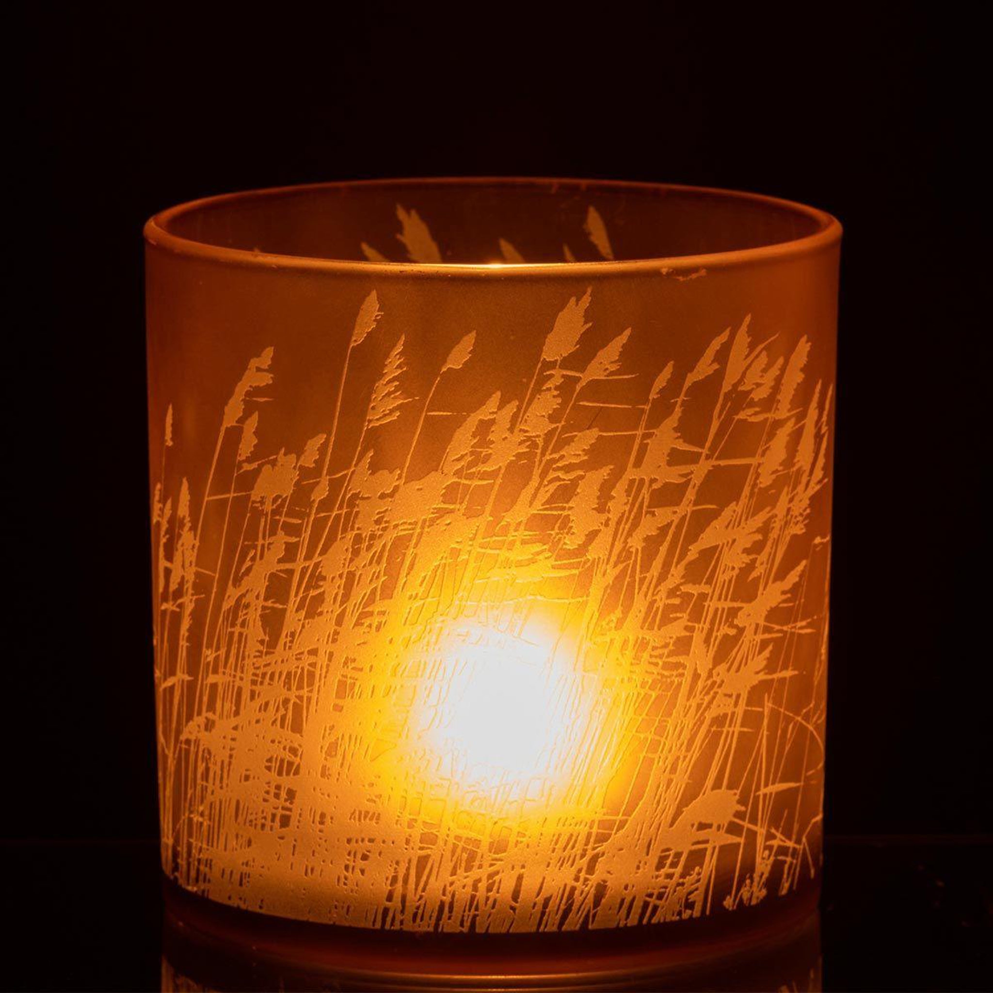 Voir la diapositive 3 : J-LINE Photophore en Verre Design  Herbe  15cm Beige