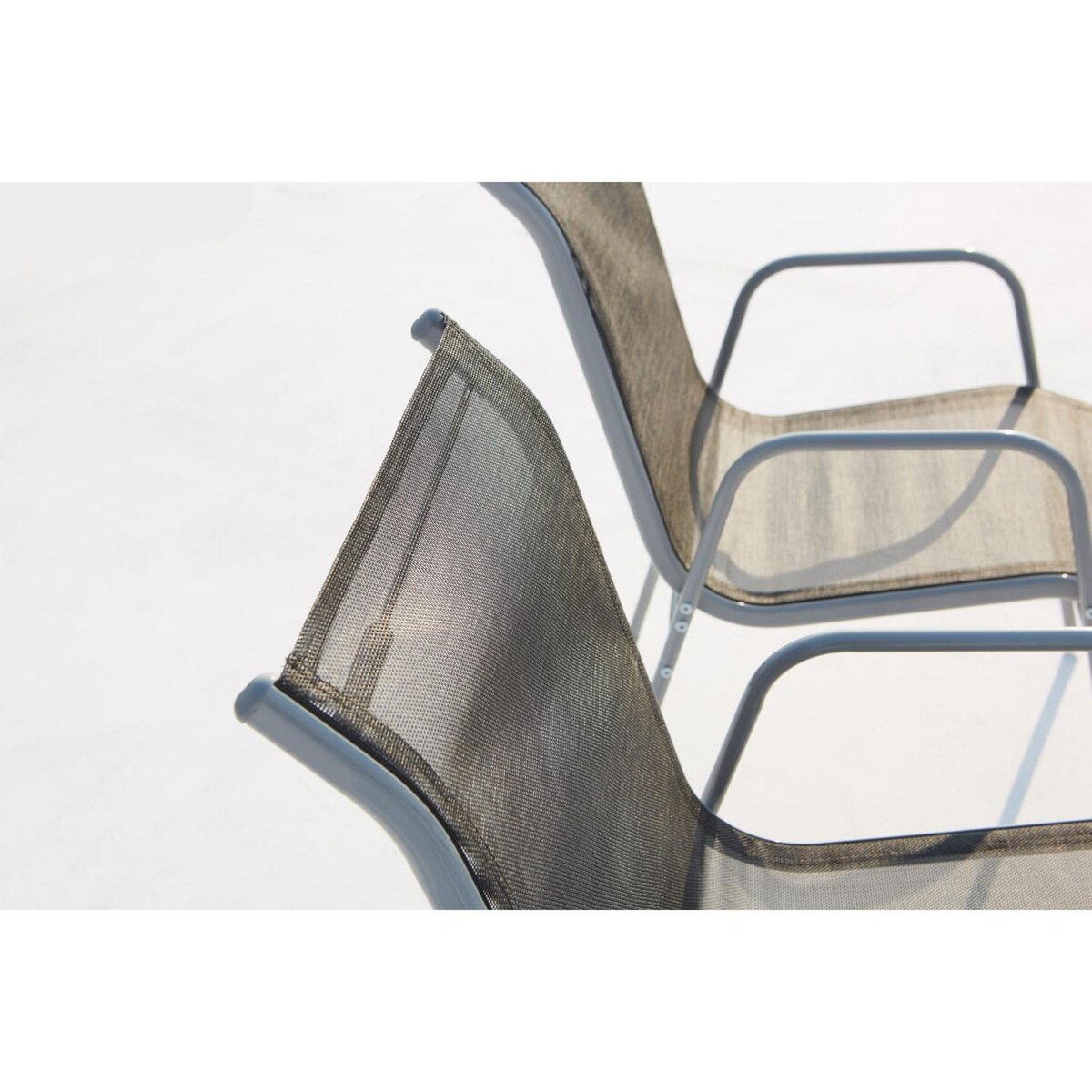 CONCEPT USINE Table de jardin et 6 chaises en acier et toile PVC gris LUSIANA