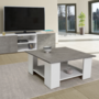 Voir la diapositive 2 : ID MARKET Table basse carrée ELI blanche plateau effet béton
