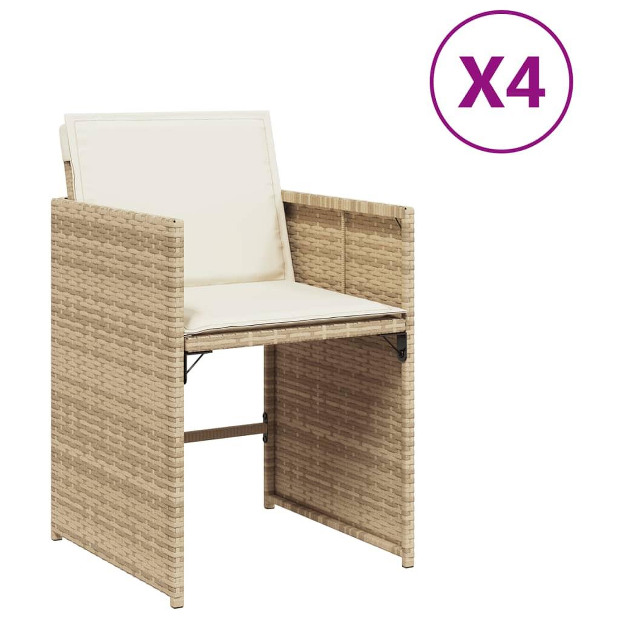 Voir la diapositive 2 : VIDAXL Chaises de jardin avec coussins lot de 4 beige resine tressee