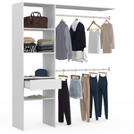 ID MARKET Kit dressing MELINE 160 x 40 x 180 cm blanc avec étagères + tiroir + double penderie
