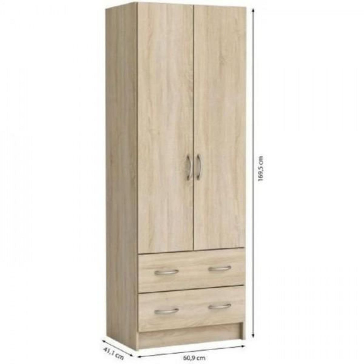 Demeyere DEMEYERE Armoire - Décor chene brossé - 2 portes et 2 tiroirs - Classique - Chambre - L 61 cm - DUAL