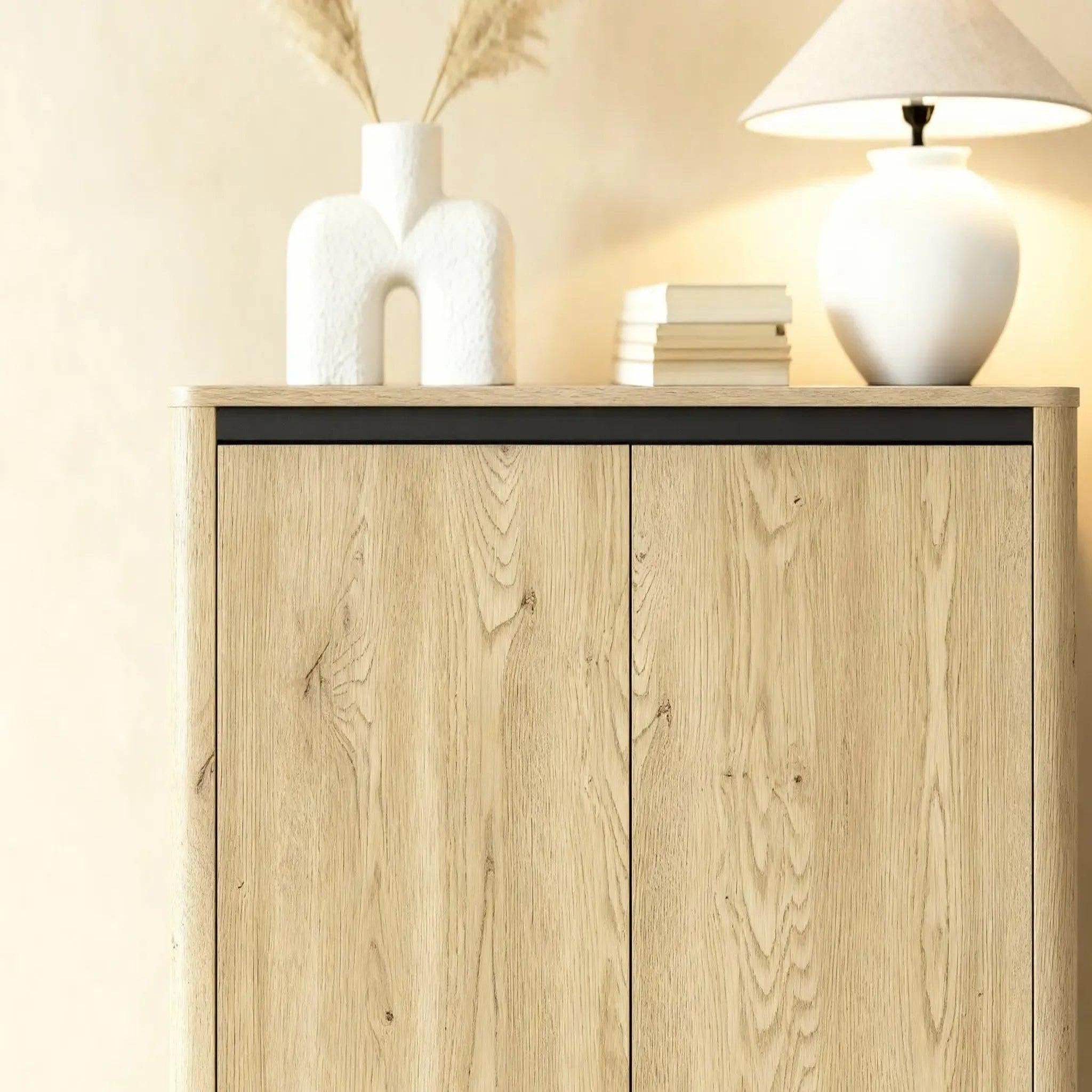Voir la diapositive 5 : CASANOVA PARIS Poppy - commode 2 portes 113cm en effet chêne cremona et noir - chêne clair