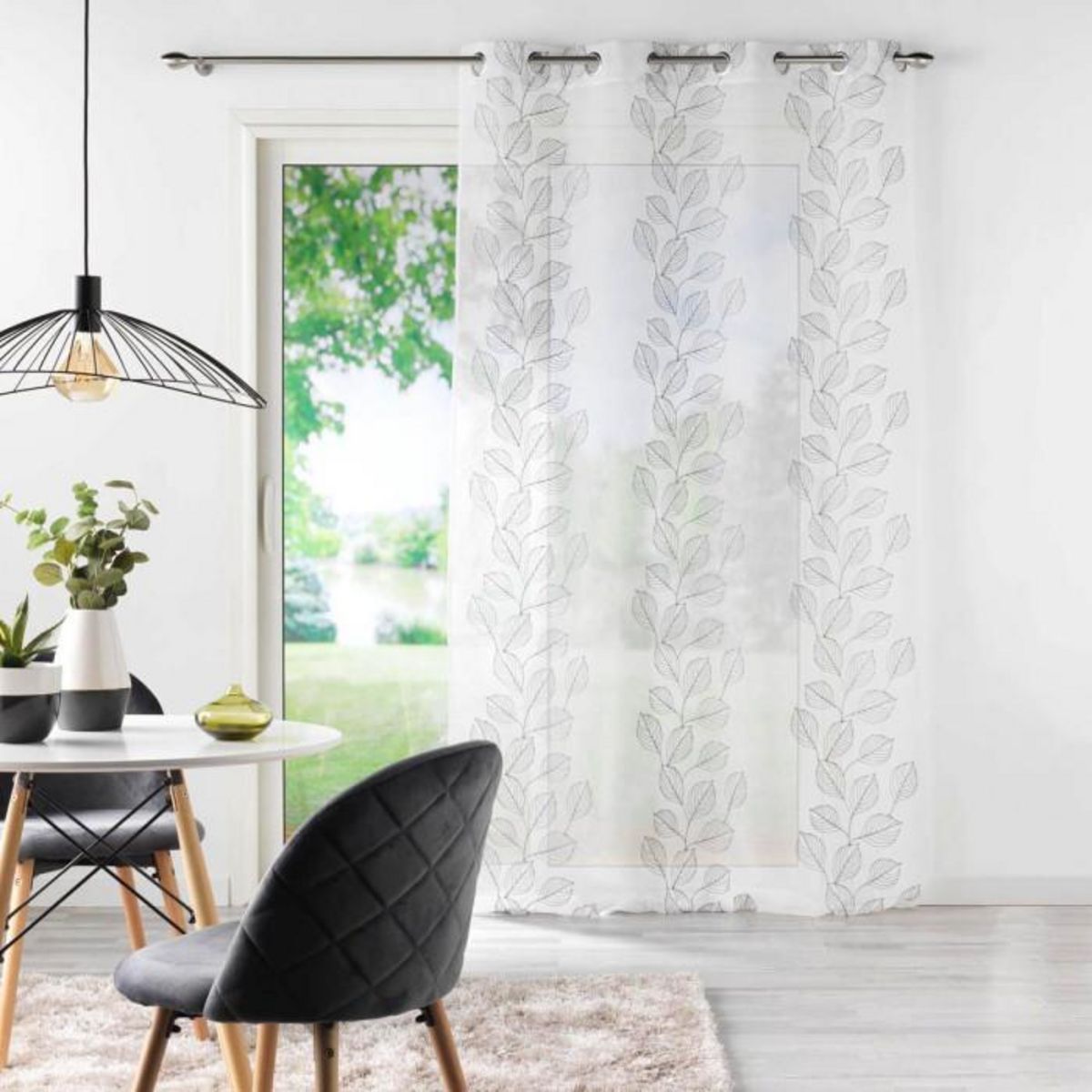 Paris Prix Rideau Voilage à Œillets  Brodé Edenia  140x240cm Gris