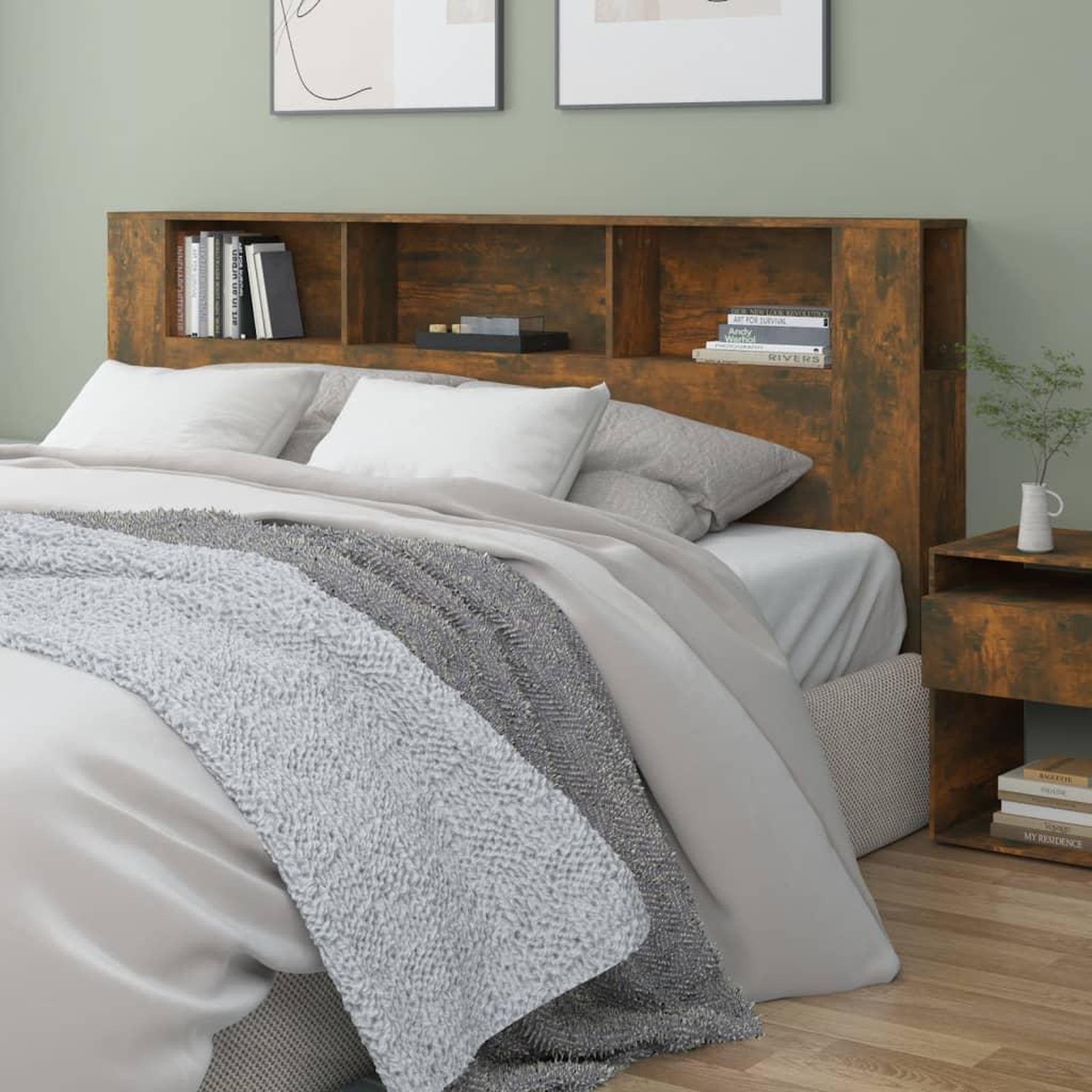 Voir la diapositive 1 : VIDAXL Armoire de tete de lit 200x18,5x104,5 cm bois d'ingenierie