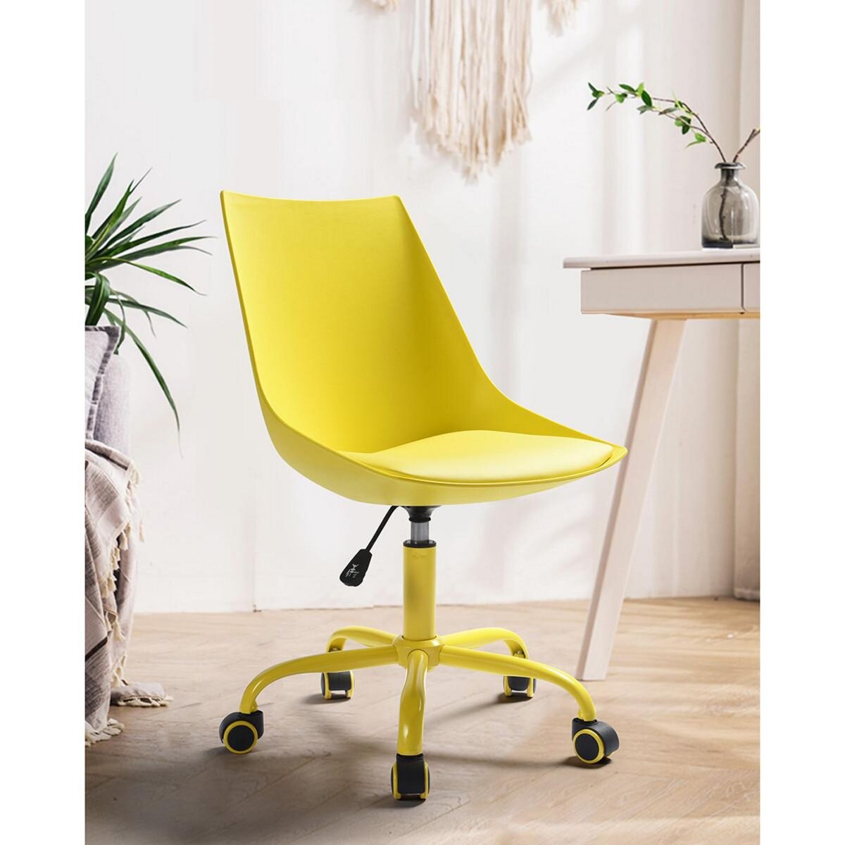 URBAN MEUBLE Chaise de bureau scandinave jaune pivotant réglable hauteur  d'assise 46-55cm pas cher 