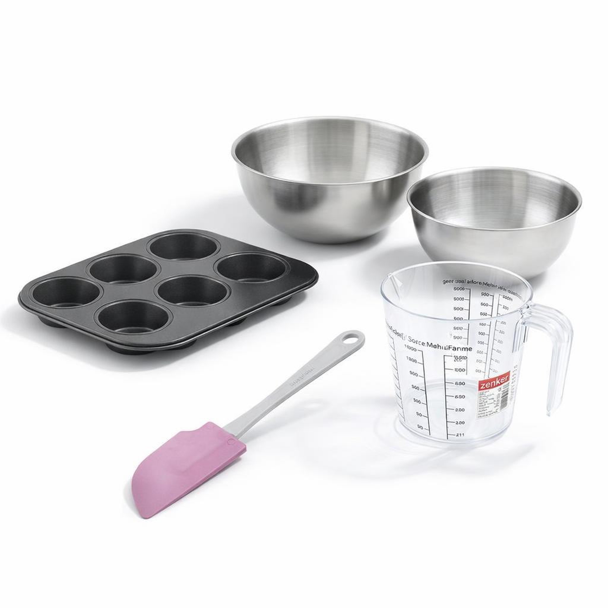ZENKER Set pâtisserie avec moule à muffins 6 empreintes 28 cm, 2 bols à mixer, verre mesureur et spatule zenker