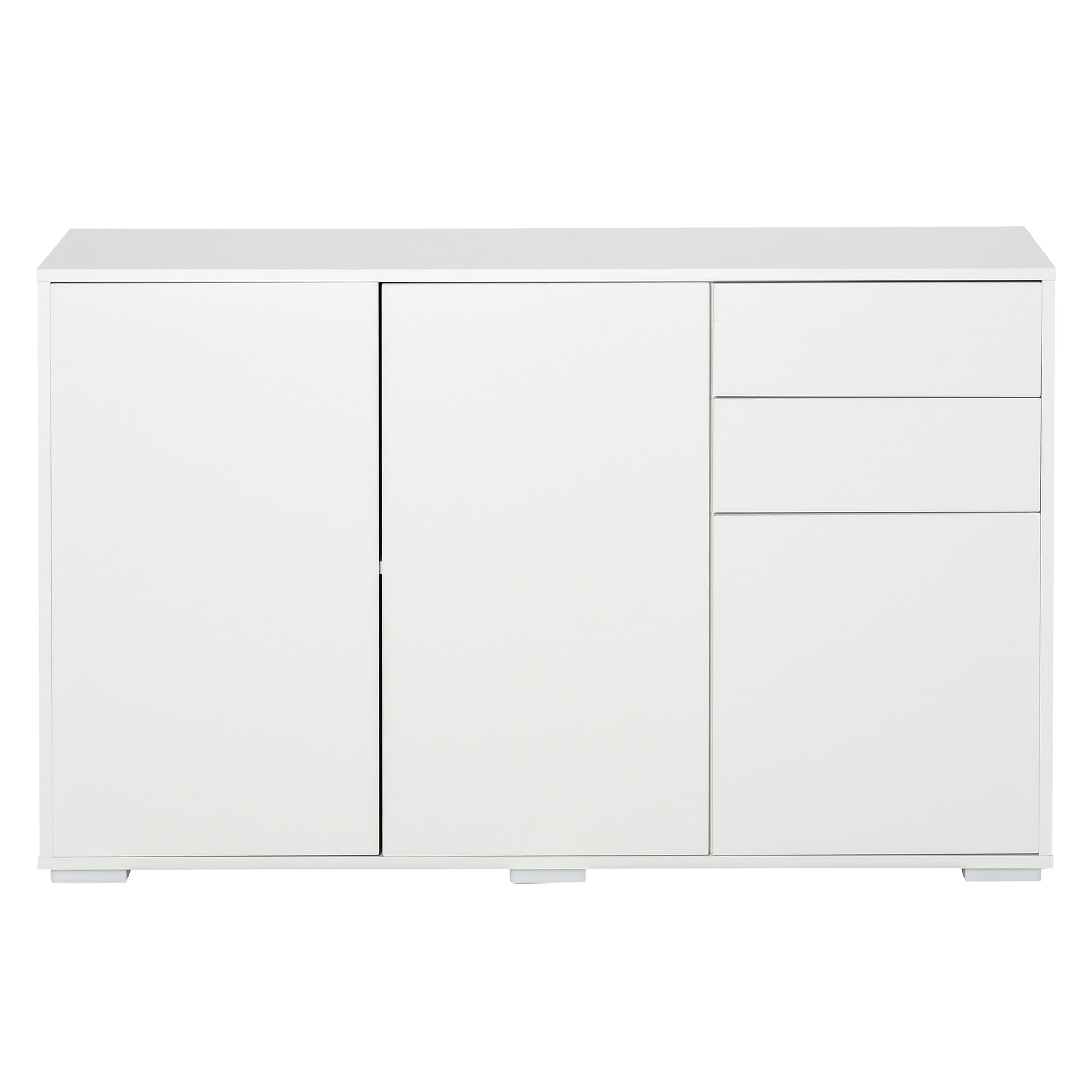 Voir la diapositive 1 : HOMCOM Commode buffet de rangement 2 tiroirs coulissants 3 portes étagère réglable panneaux de particules 117 x 36 x 74 cm blanc