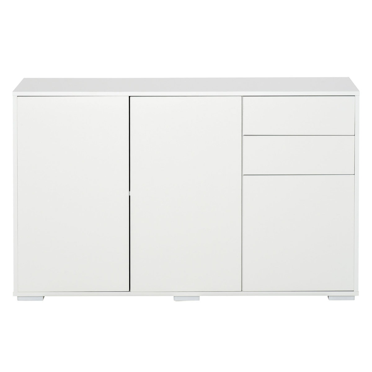 HOMCOM Commode buffet de rangement 2 tiroirs coulissants 3 portes étagère réglable panneaux de particules 117 x 36 x 74 cm blanc