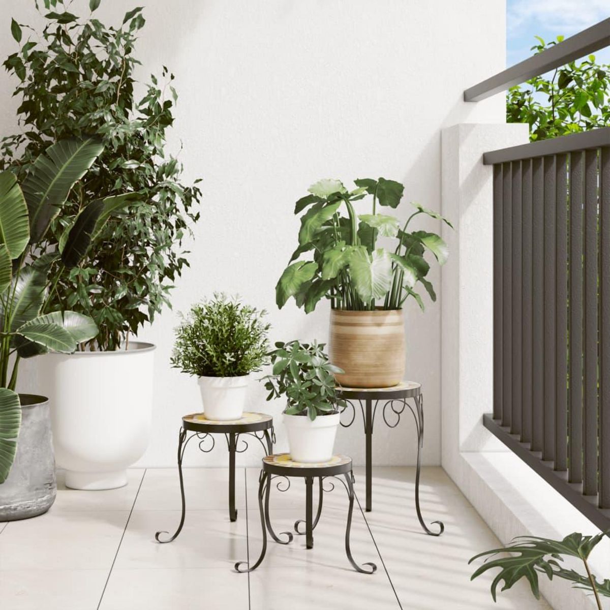 VIDAXL Supports pour plantes 3 pcs terre cuite et blanc ceramique