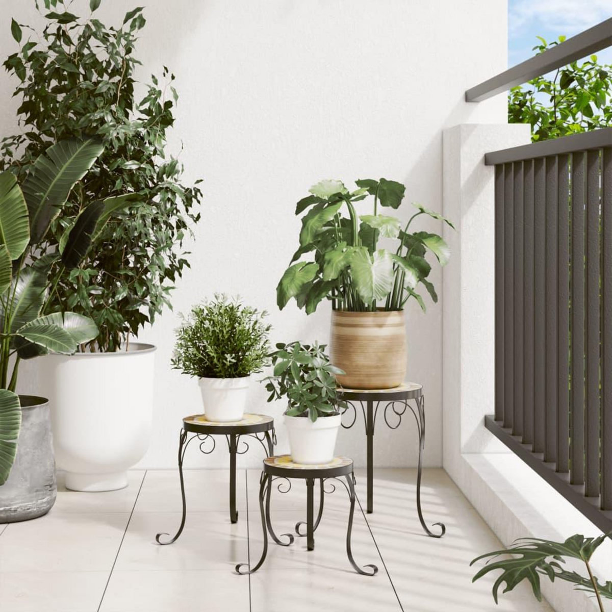 VIDAXL Supports pour plantes 3 pcs terre cuite et blanc ceramique