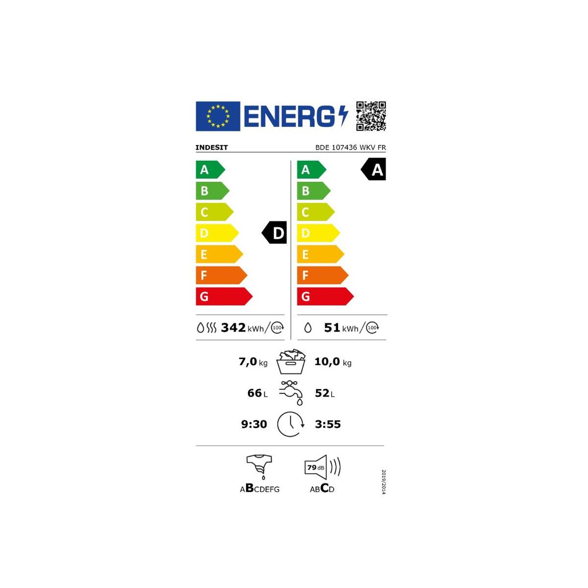 Voir la diapositive 2 : Indesit Lave-linge séchant frontal 10kg/7kg 1400 tours/min blanc - bde107436wkvfr