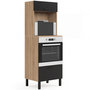 Voir la diapositive 1 : ID MARKET Armoire colonne de cuisine four/micro-ondes 60 cm CINA 2 portes noir et façon hêtre