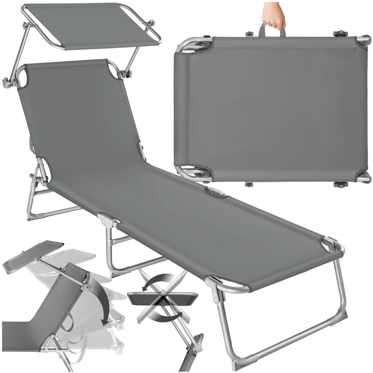 tectake Transat en acier pliable gris