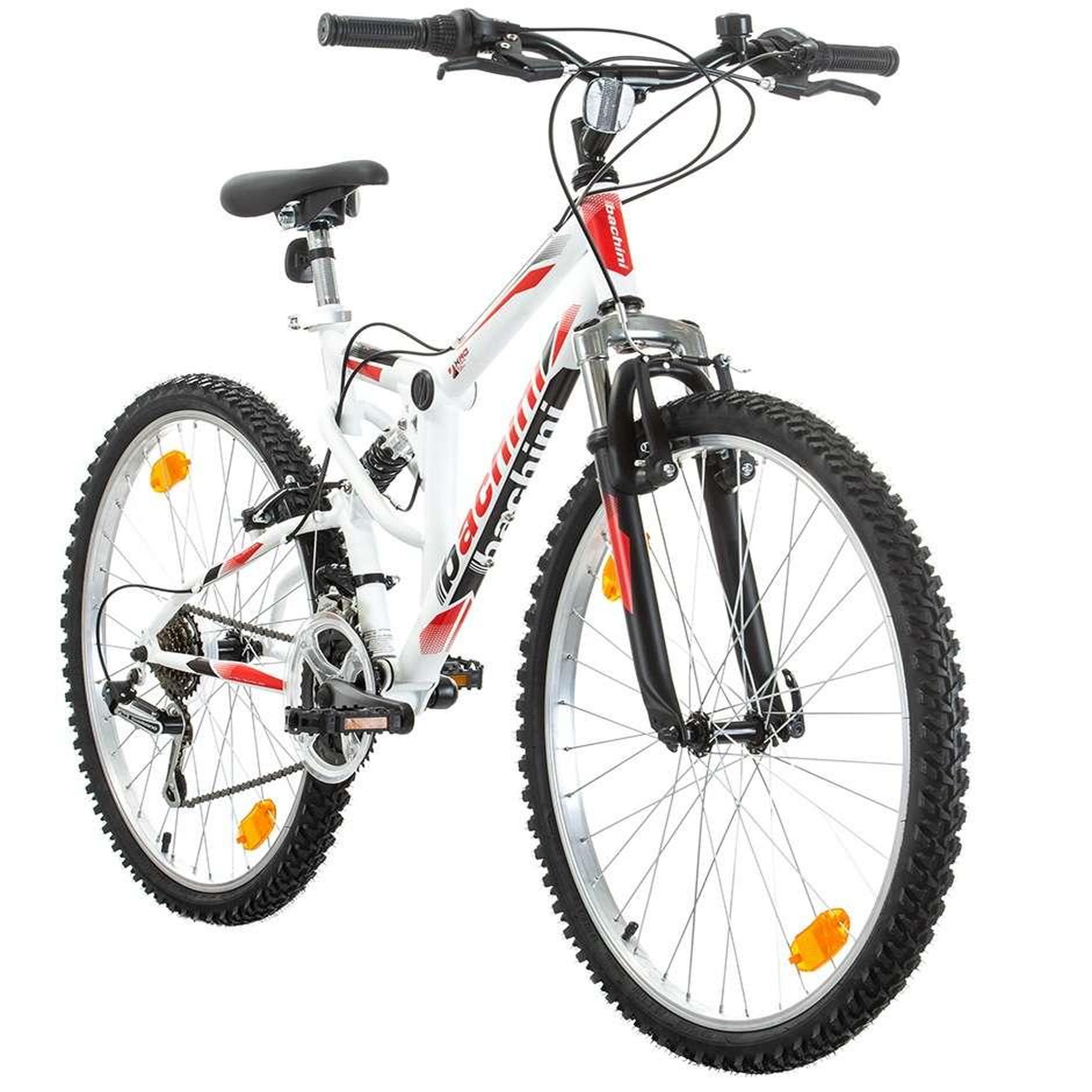 Voir la diapositive 3 : BACHINI Vélo VTT 26'' Tout Suspendu équipé de 18 Vitesses avec transmission Shimano & Freins V-Brake Alu.