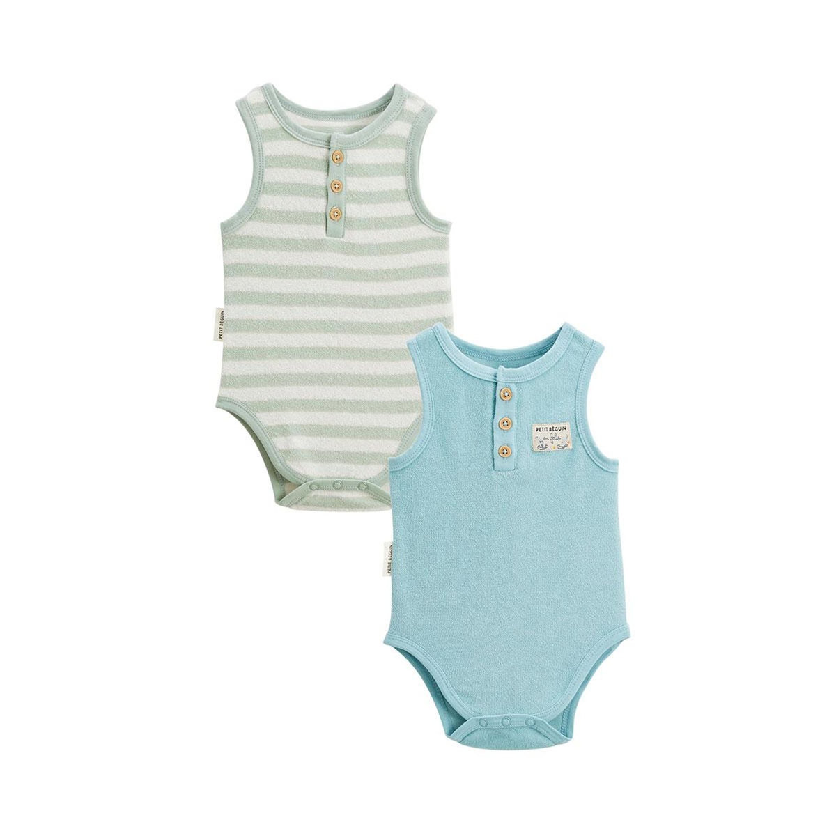Petit Béguin Lot de 2 bodies bébé sans manches en éponge Cayo coco