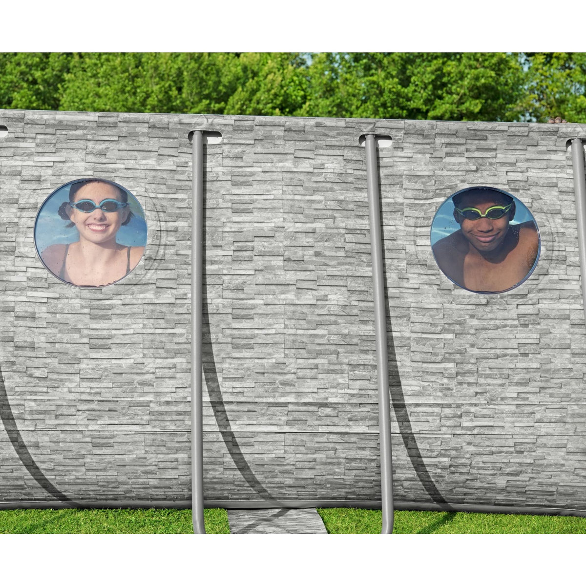 BESTWAY Piscine tubulaire ovale motif pierres avec hublots 549x274x122cm Power Steel&trade; SwimVista