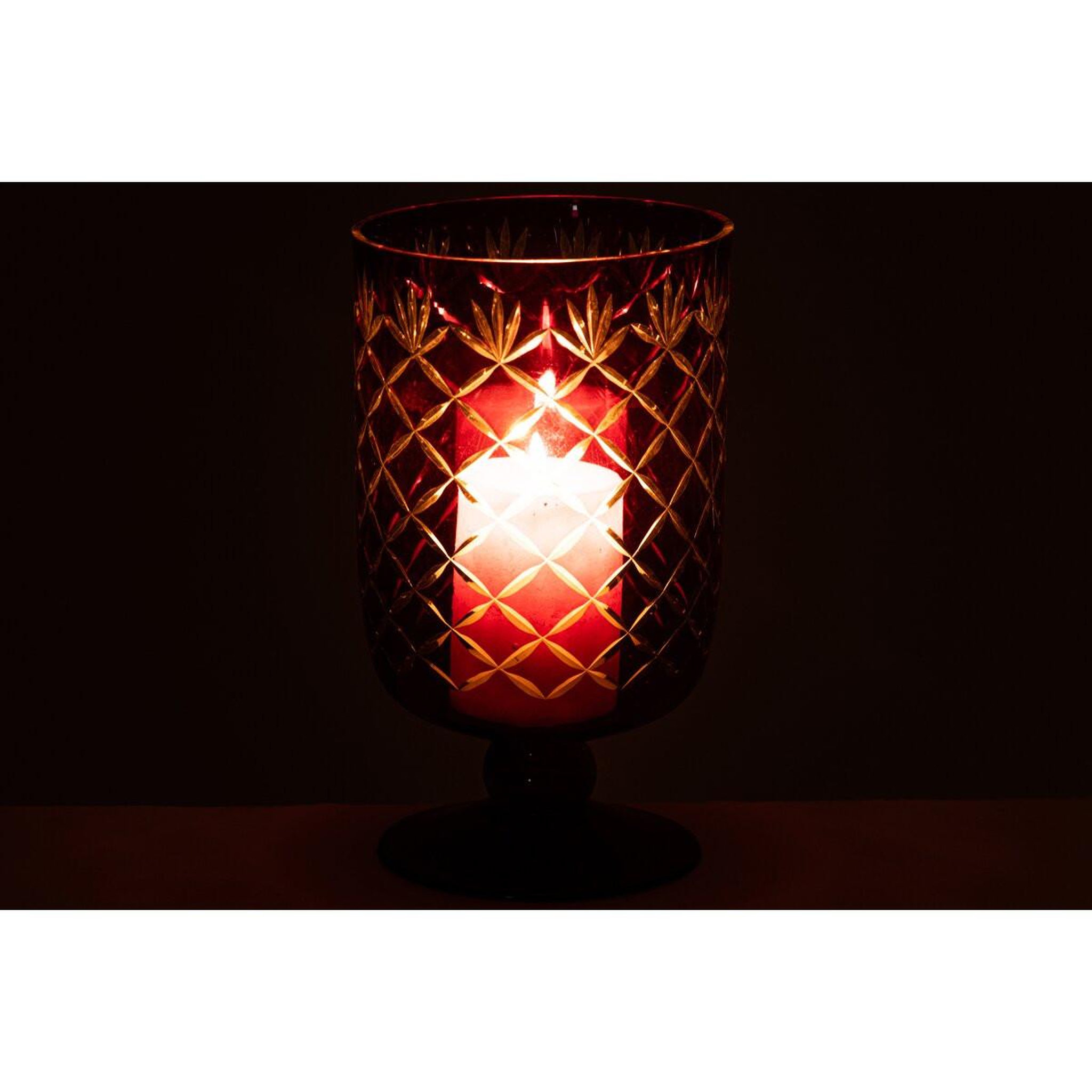 Voir la diapositive 5 : J-LINE Photophore sur pied en verre  vera  26cm rose
