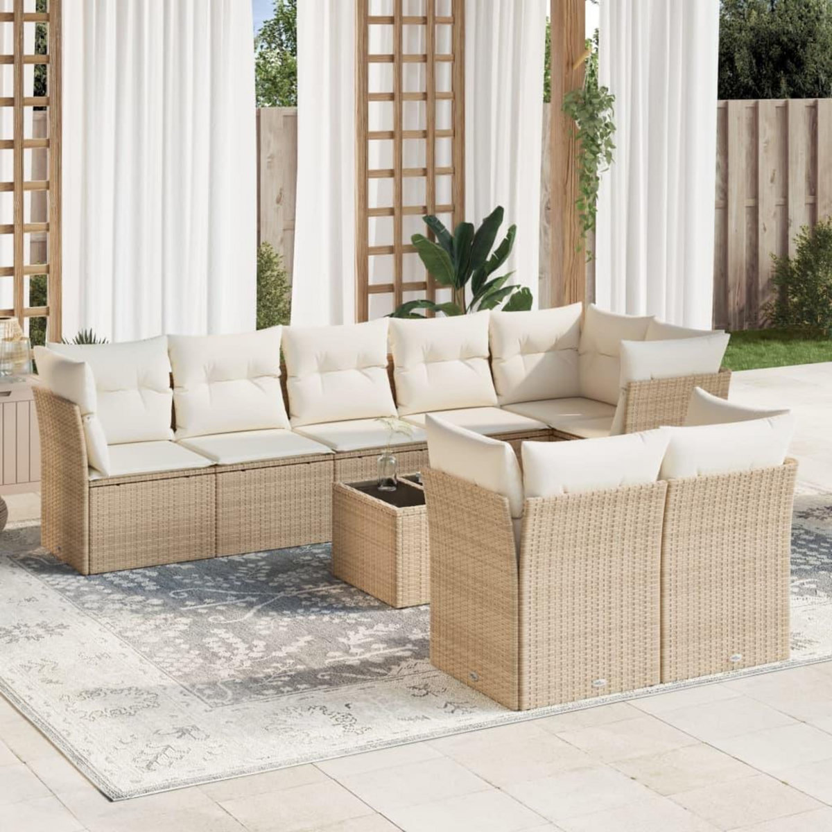 VIDAXL Salon de jardin avec coussins 9 pcs beige resine tressee
