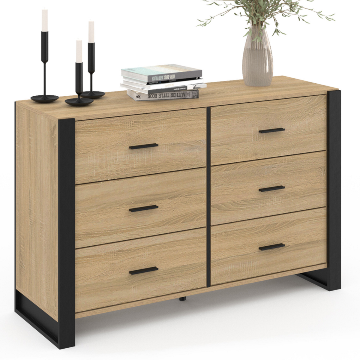 ID MARKET Commode 6 tiroirs ONYX 115 cm bois et noir
