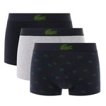 Lacoste x3 Boxers Marine/Vert/Gris Homme  acoste Stretch. Coloris disponibles : Noir
