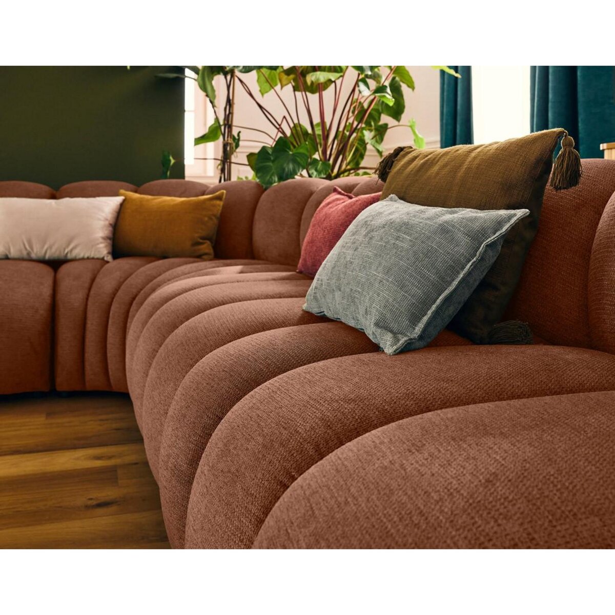 LISA DESIGN Debbie - canapé modulable d'angle droit 5 places en tissu texturé