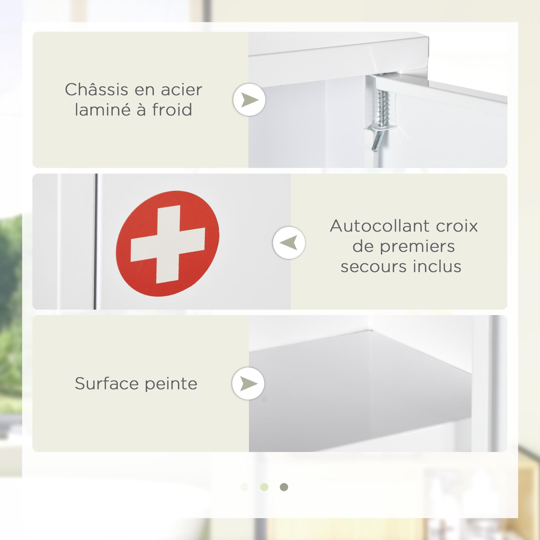 Voir la diapositive 6 : KLEANKIN Armoire à pharmacie 2 étagères 3 niv. Verrouillables dim. 40l x 15l x 53h cm 2 clés logo croix acier blanc