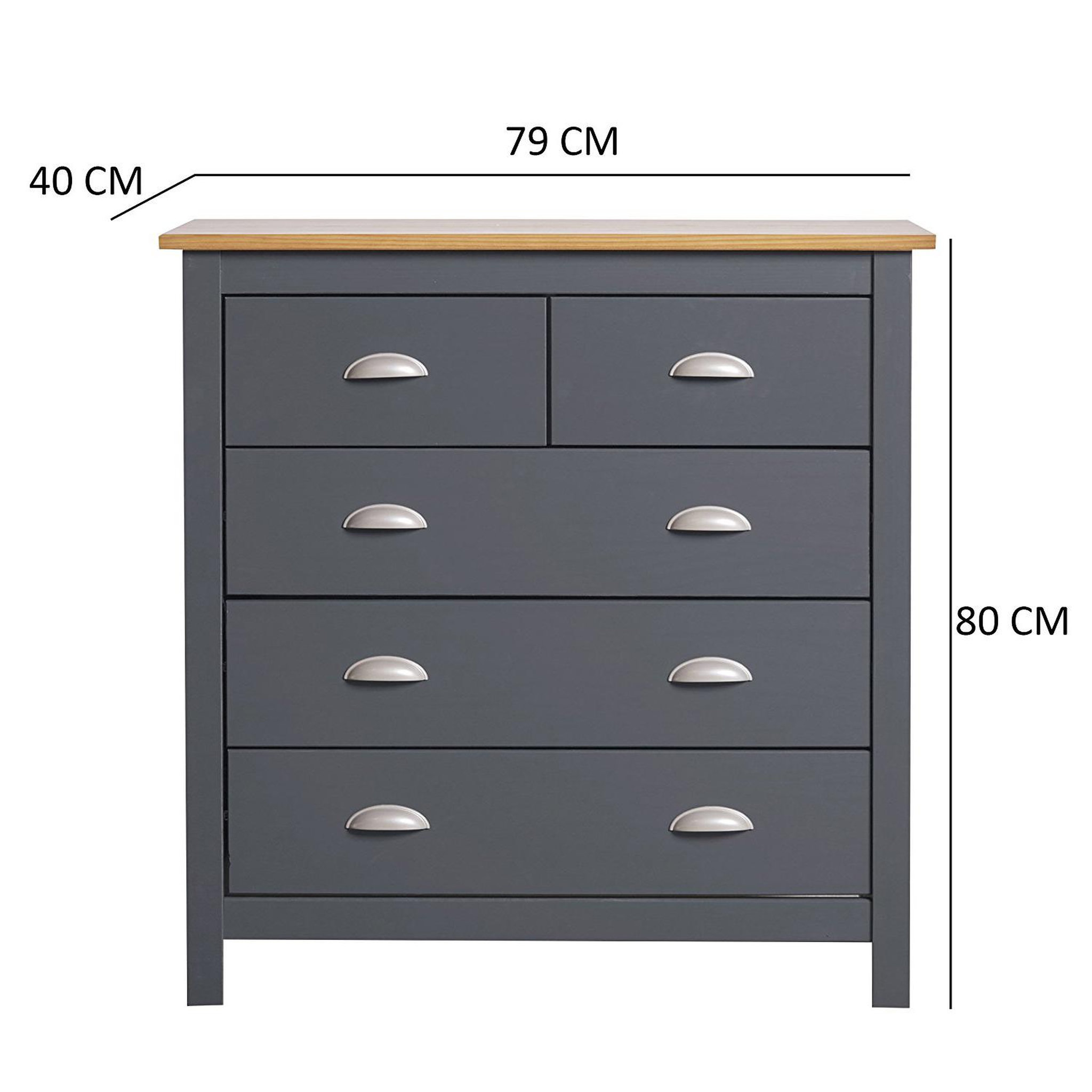 Voir la diapositive 3 : VS VENTA-STOCK Commode 5 tiroirs Jade dans les tiroirs Anthracite, 79 cm Longueur