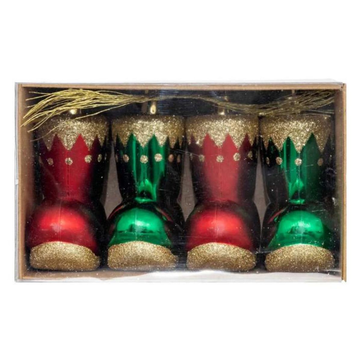 ATMOSPHERA Lot de 4 Sujets de Noël  Botte Lutin  8cm Rouge & Vert