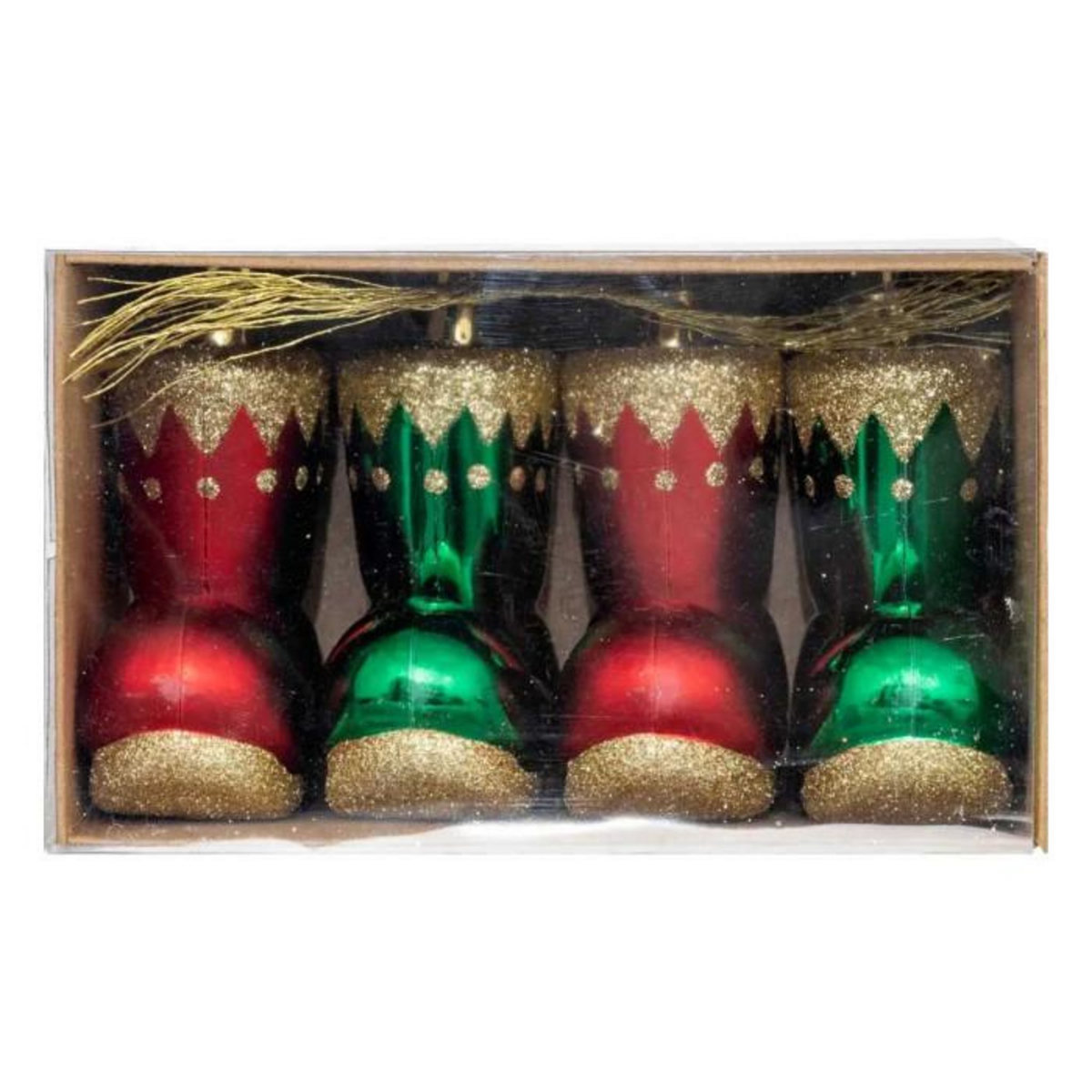 ATMOSPHERA Lot de 4 Sujets de Noël  Botte Lutin  8cm Rouge & Vert