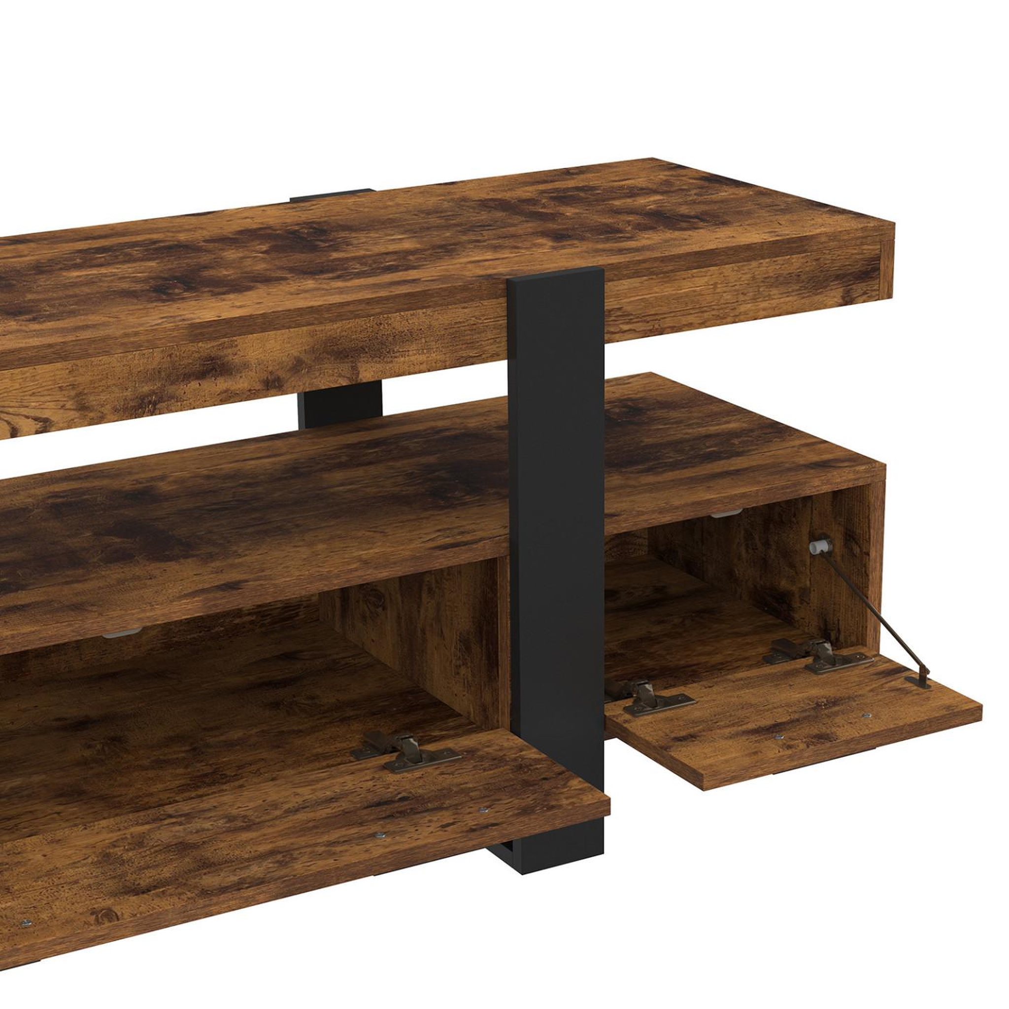 Voir la diapositive 6 : ID MARKET Meuble tv 140 cm phoenix avec tiroirs bois effet vieilli et noir