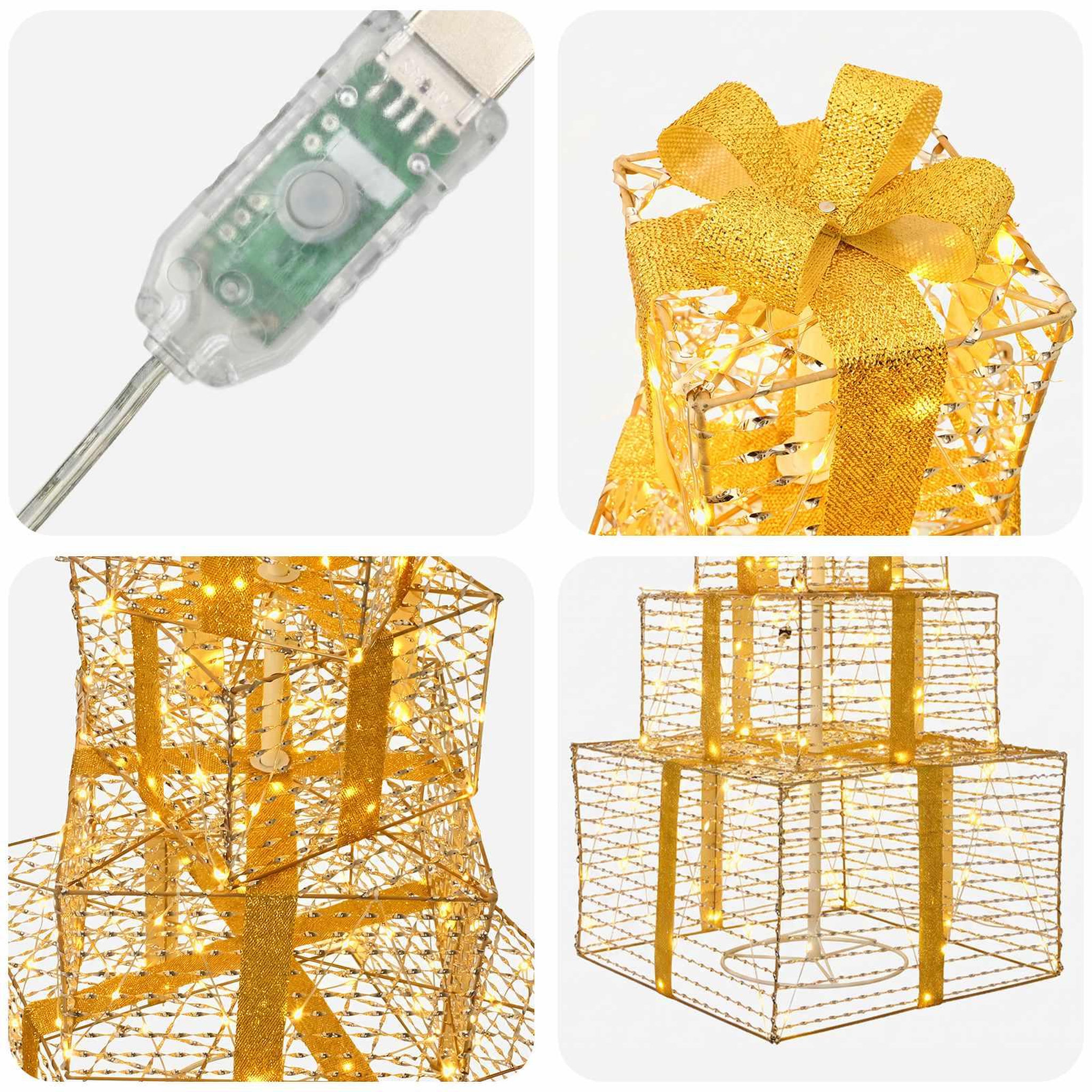 Voir la diapositive 6 : VIDAXL Boîtes cadeaux de Noël empilables avec LED 250 LED Blanc chaud