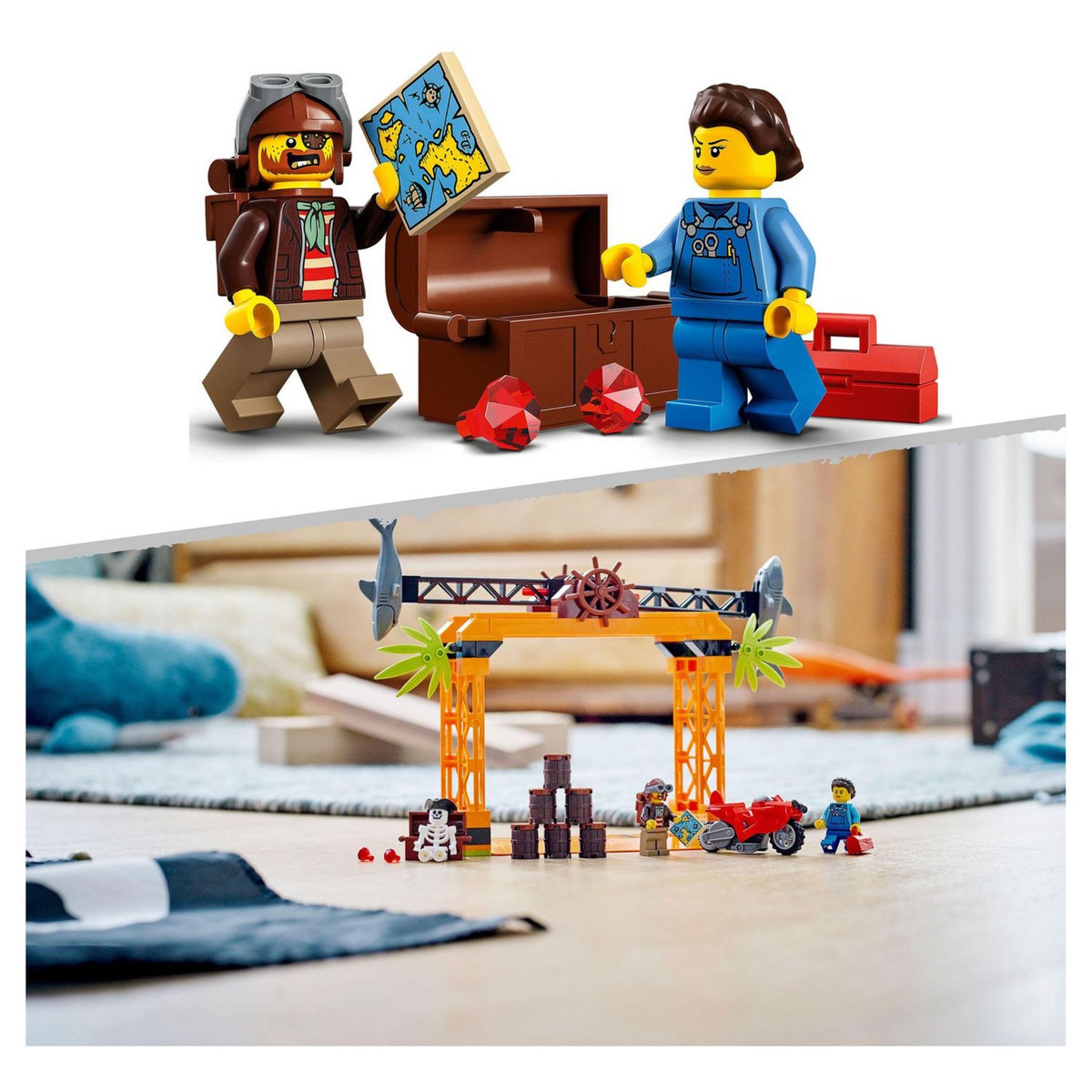 LEGO City Stuntz 60342 Le Défi de Cascade : l&rsquo;Attaque des Requins, Jouet de Moto Enfants 