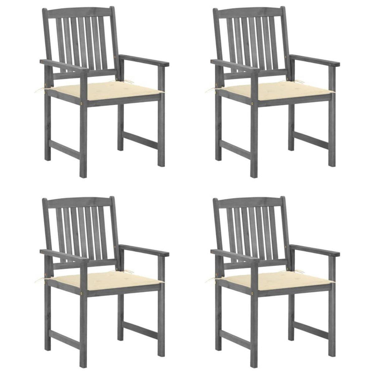 VIDAXL Chaises de jardin et coussins lot de 4 Gris Bois acacia massif
