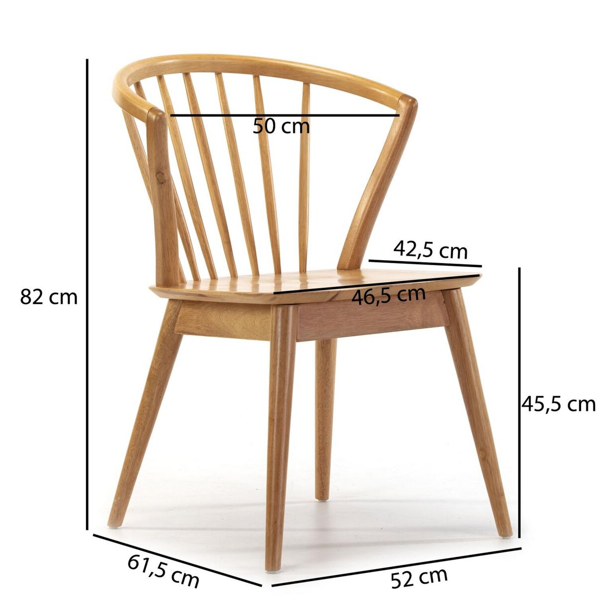 VS VENTA-STOCK Pack 2 chaises Mura, Couleur Chêne, Bois Massif, 55 cm x 58,5 cm x 84 cm