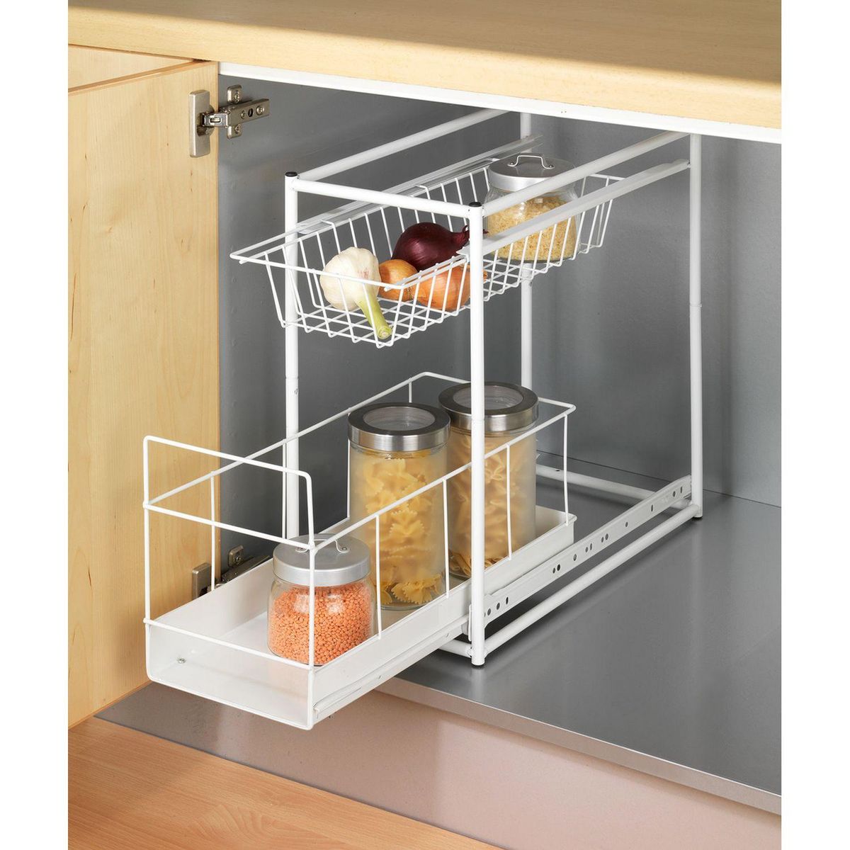 Wenko Rangement de tiroir coulissant Cuisine - 2 niveaux - Blanc
