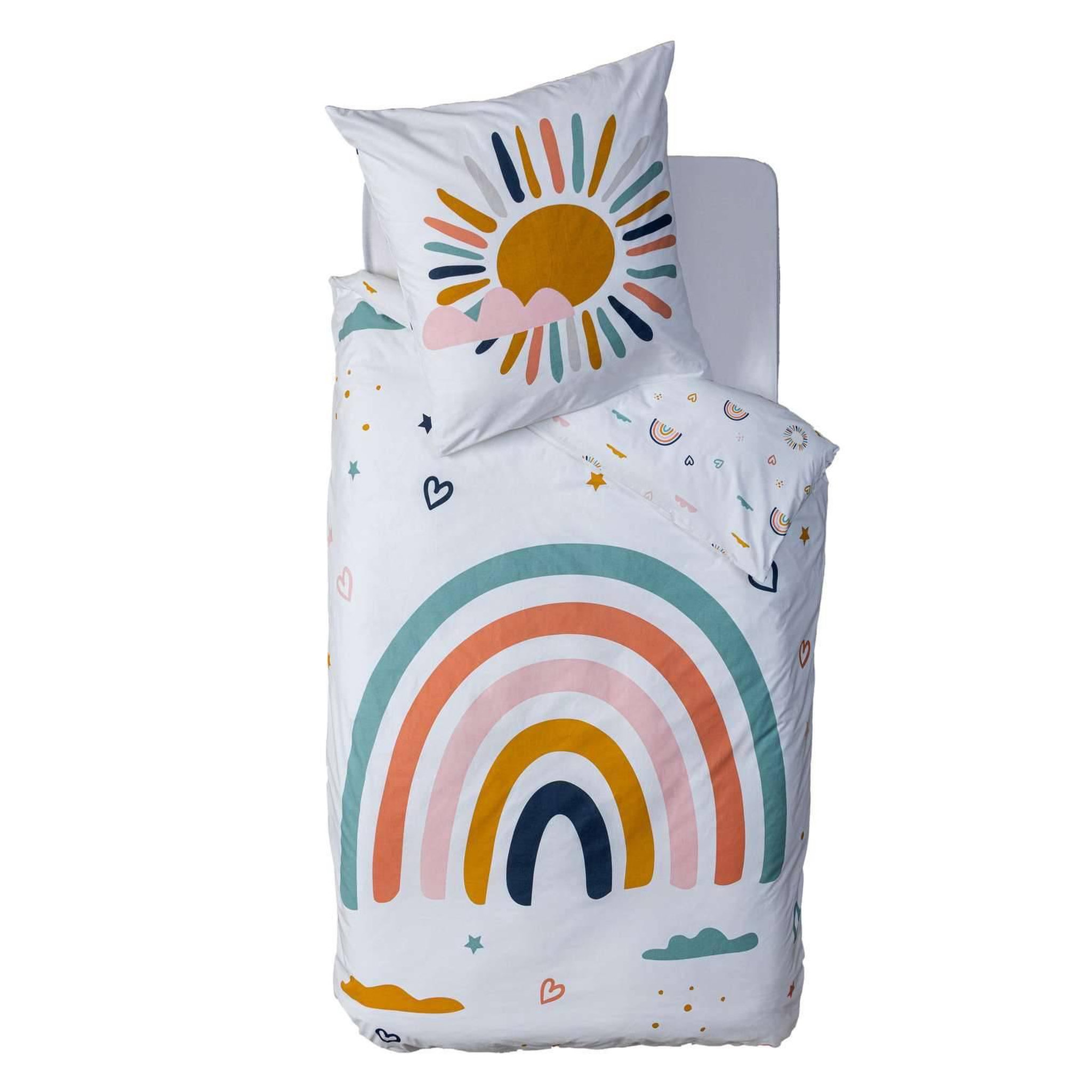 Atmosphera Kids Parure de lit enfant Arc en ciel - 100% coton 57 fils - 140 x 200 cm
