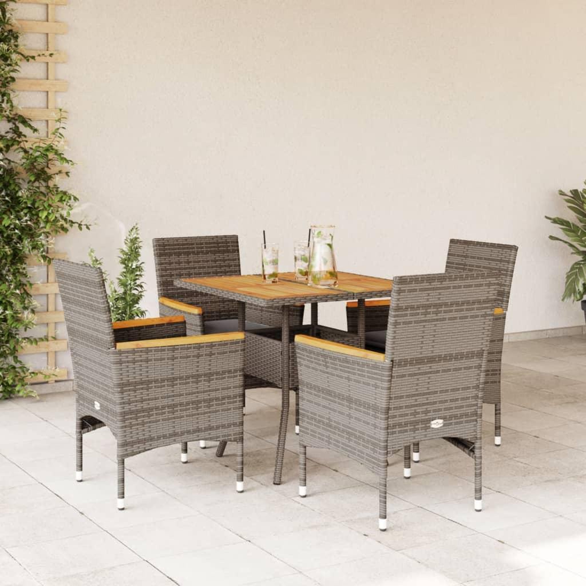 VIDAXL Ensemble a manger de jardin et coussins 5 pcs gris rotin acacia