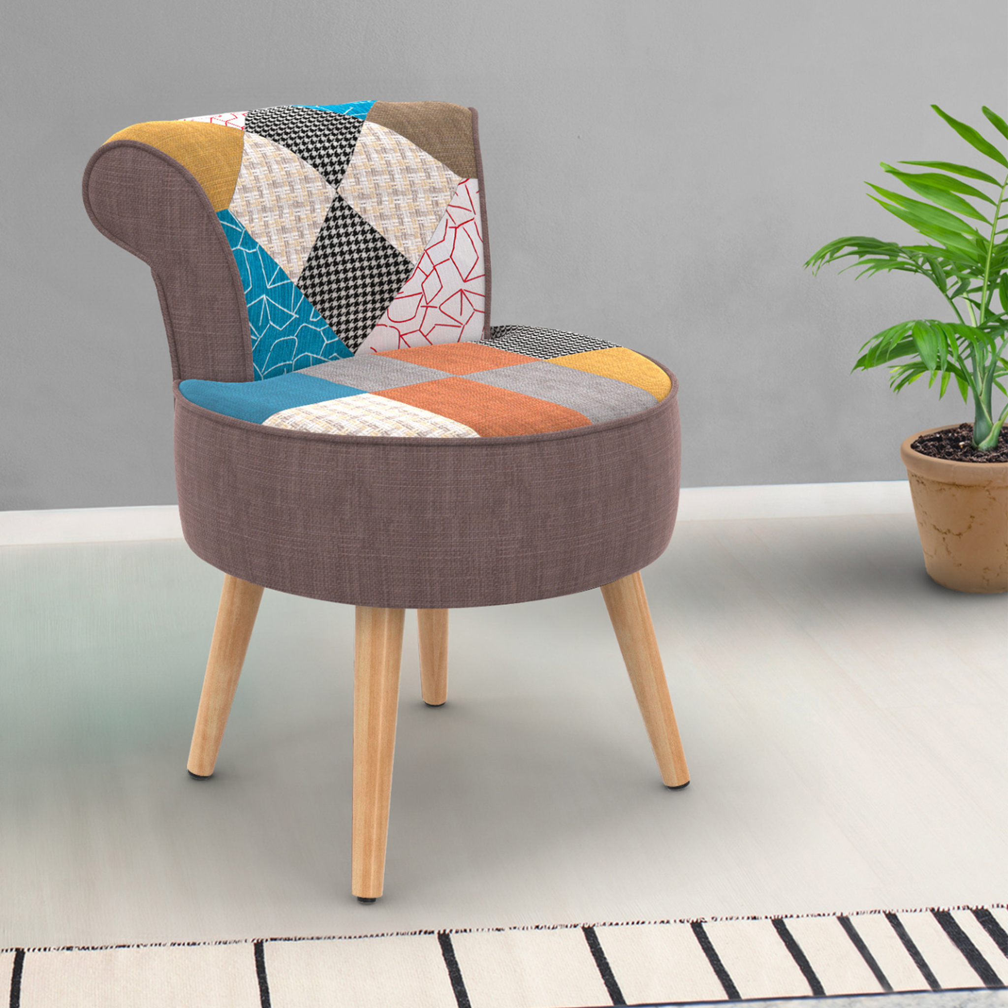 Voir la diapositive 2 : ID MARKET Fauteuil crapaud en tissu patchwork multicouleurs