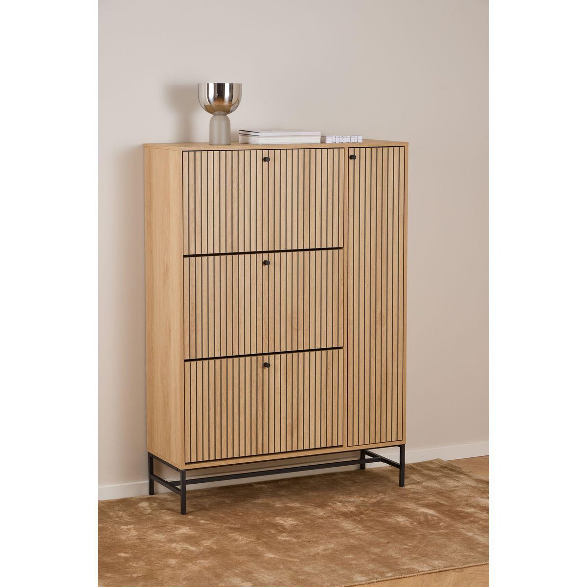 TOILINUX Meuble à chaussures 3 tiroirs et 3 étagères effet tasseaux BAÏKAL - Beige