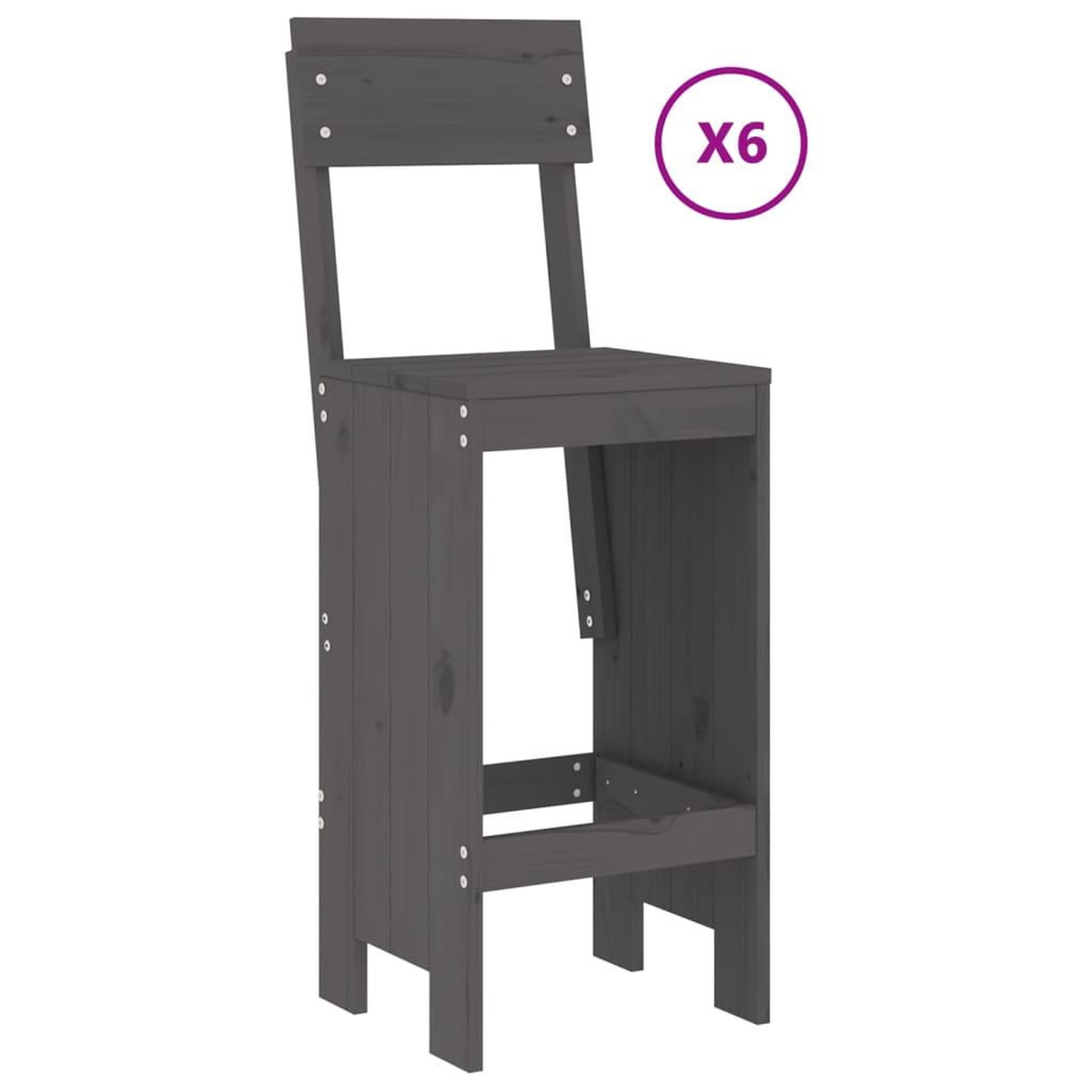 Voir la diapositive 3 : VIDAXL Ensemble de bar de jardin 7 pcs gris bois de pin massif