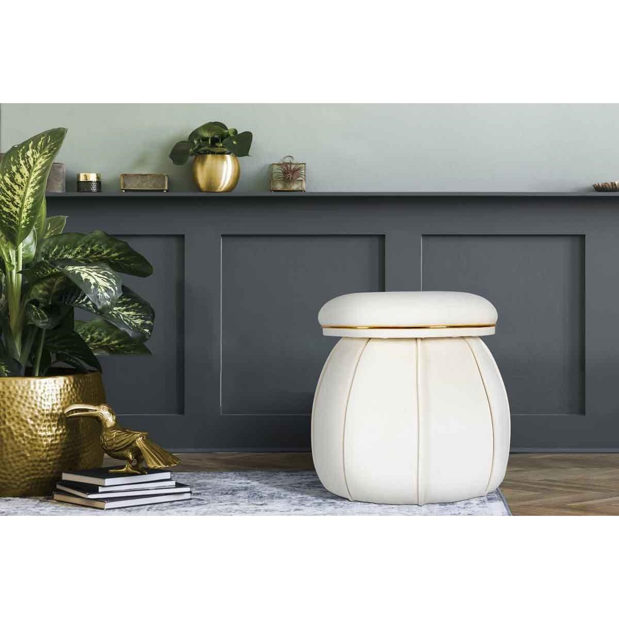 Voir la diapositive 4 : Paris Prix Tabouret rond design  corin  55cm ivoire & or