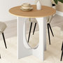 Voir la diapositive 2 : ID MARKET Table à manger fixe ronde ALOISE 4 personnes pied arc blanc et bois 80 cm